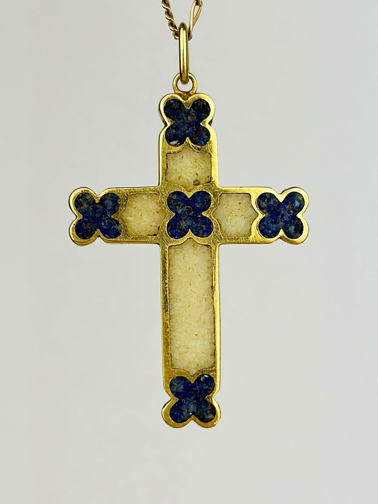 18ct Gold Lapis Lazuli and Marble Cross Pendant (1 of 7)