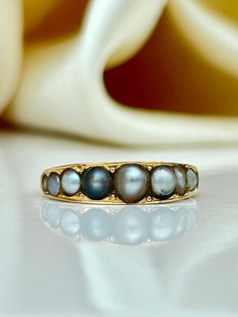 Antique Yellow Gold Closed Back Pearl Half Hoop Band Ring (1 of 6)
