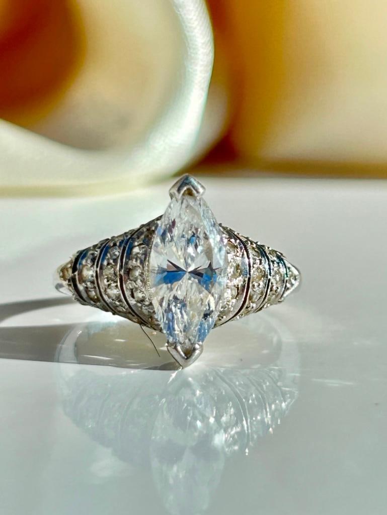 Incredible 2.20 Carat Diamond Marquise Ring in Diamond Setting (1 of 8)