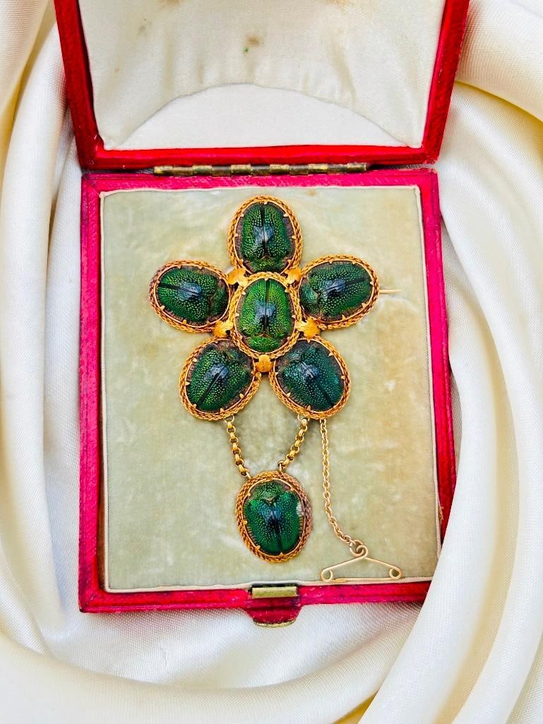 Rare Antique 18ct Yellow Gold Scarab Brooch in Antique Box (1 of 7)