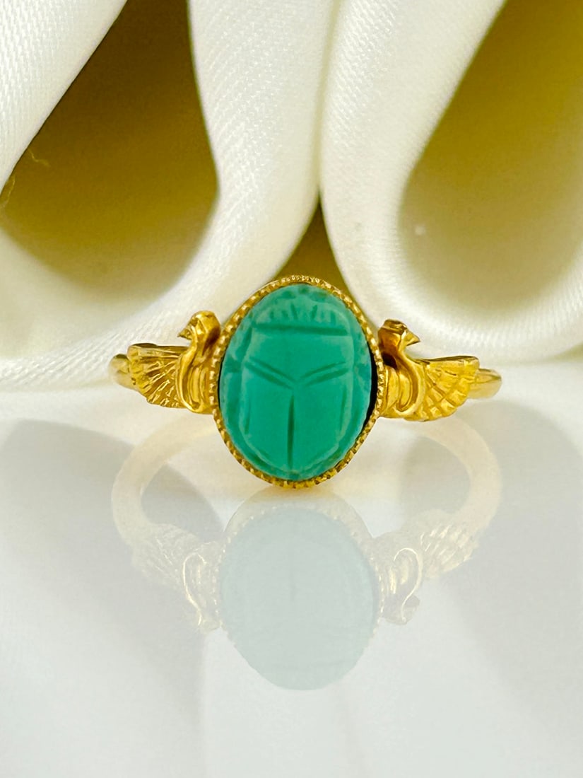 14ct Gold Egyptian Revival Scarab Ring (1 of 9)