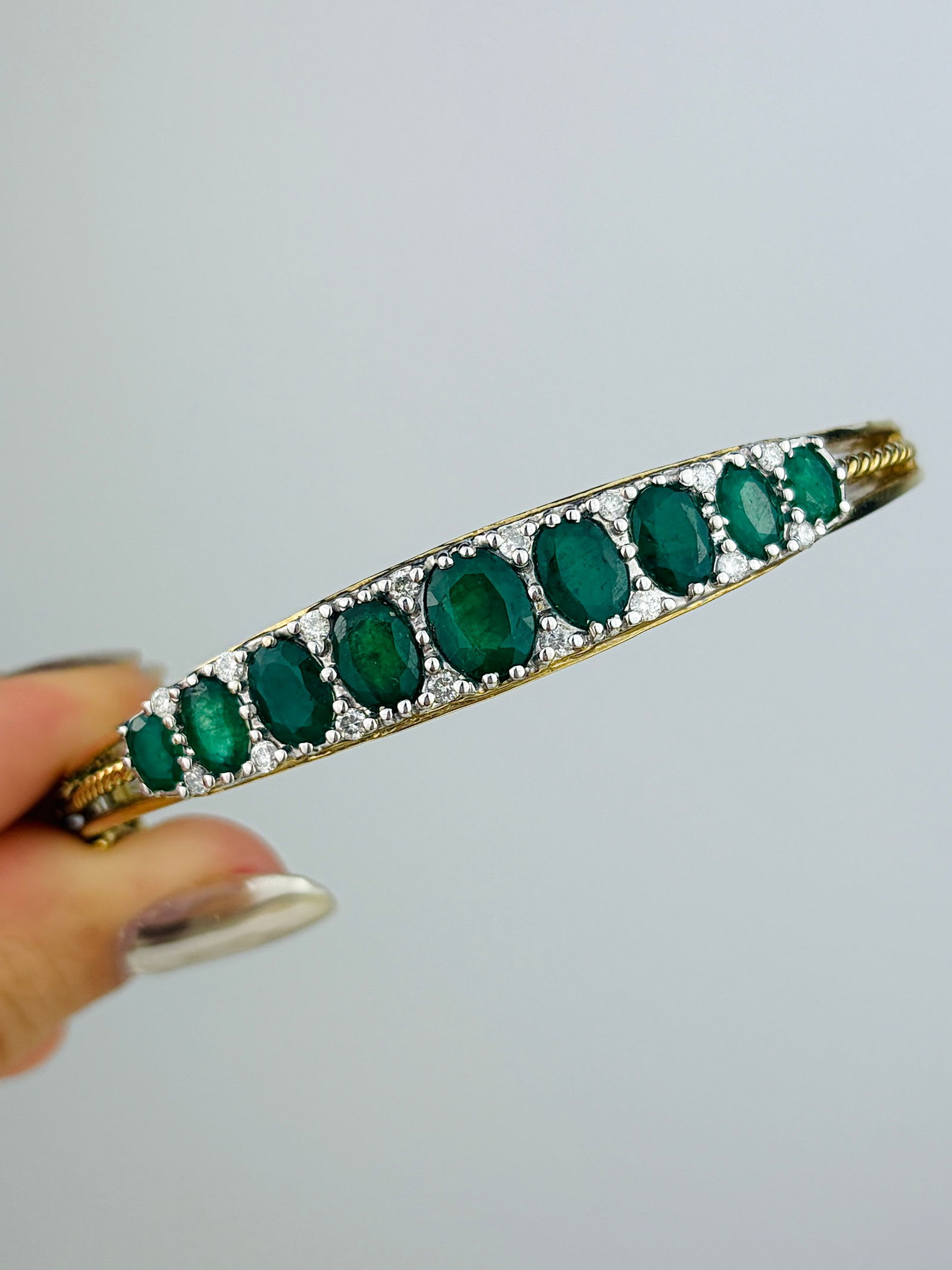 Chunky Emerald and Diamond Bangle Bracelet in 9ct Yellow Gold (1 of 15)