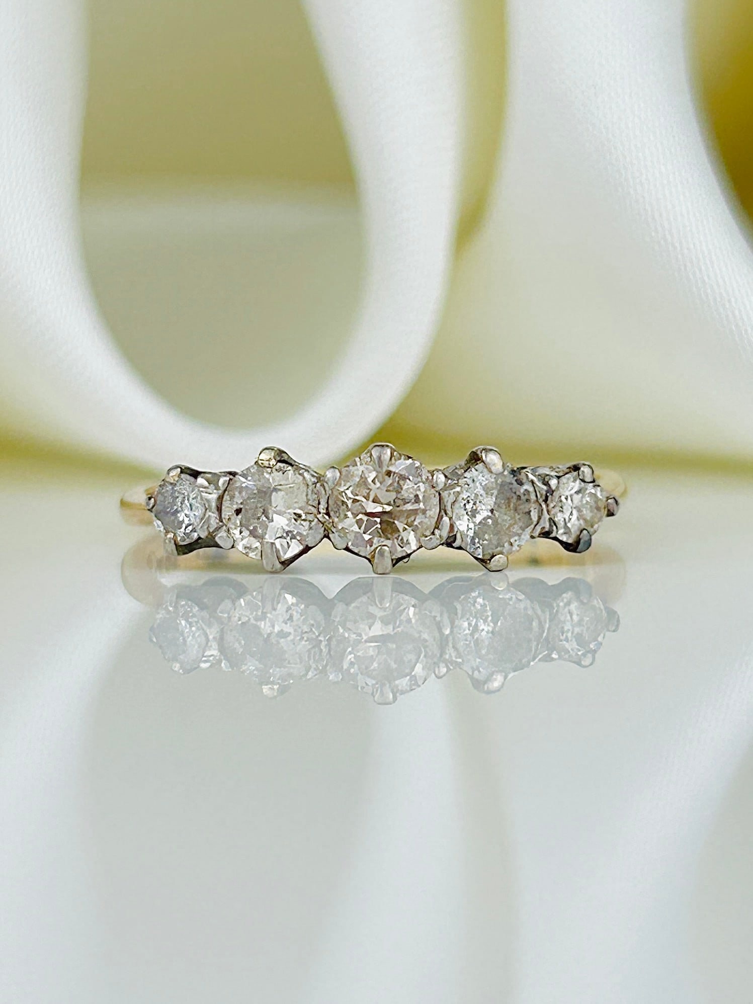 Antique 18ct Gold and Platinum Diamond 5 Stone Ring (1 of 11)