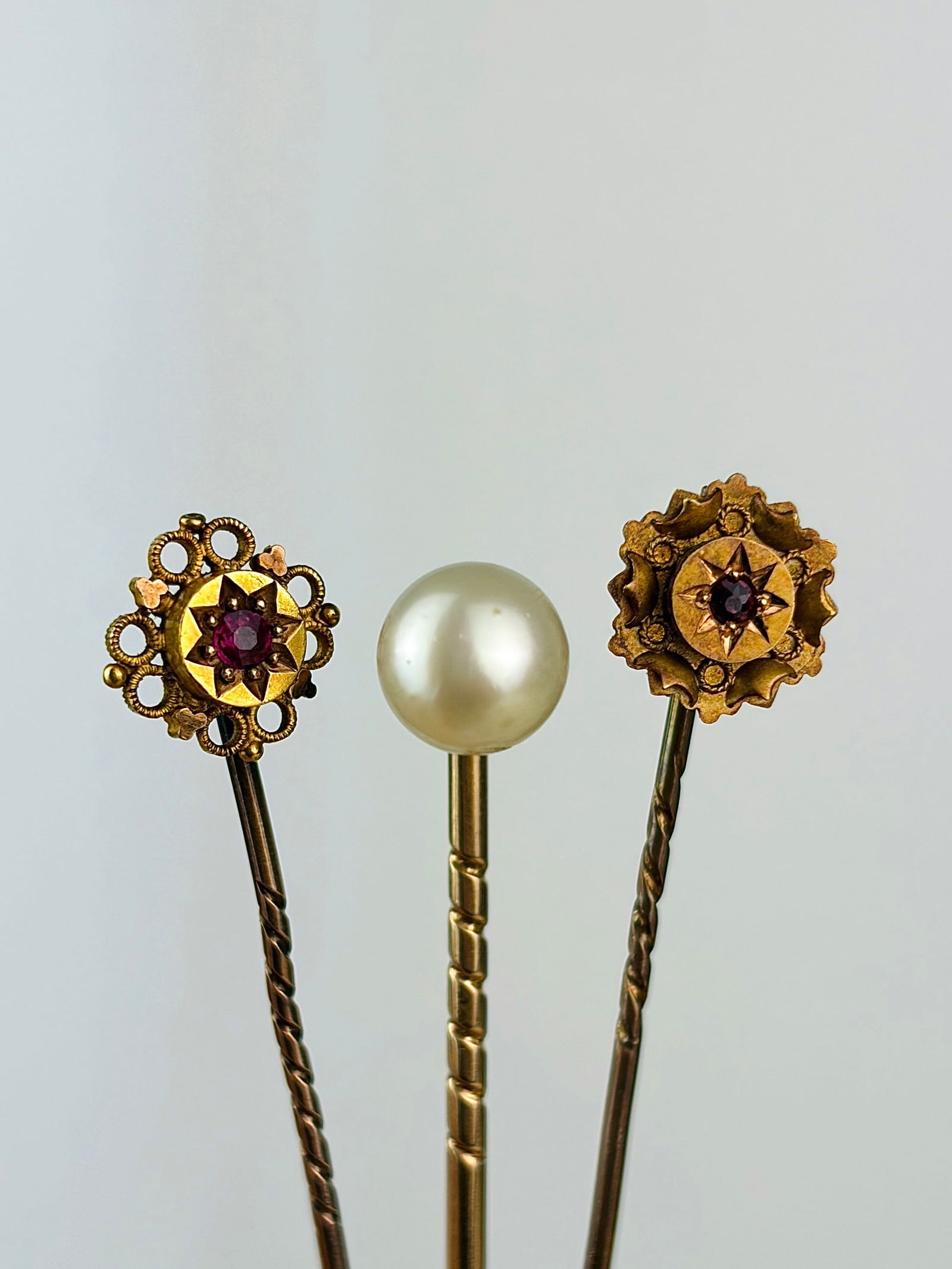 3 x gold antique stick pin brooches (1 of 10)