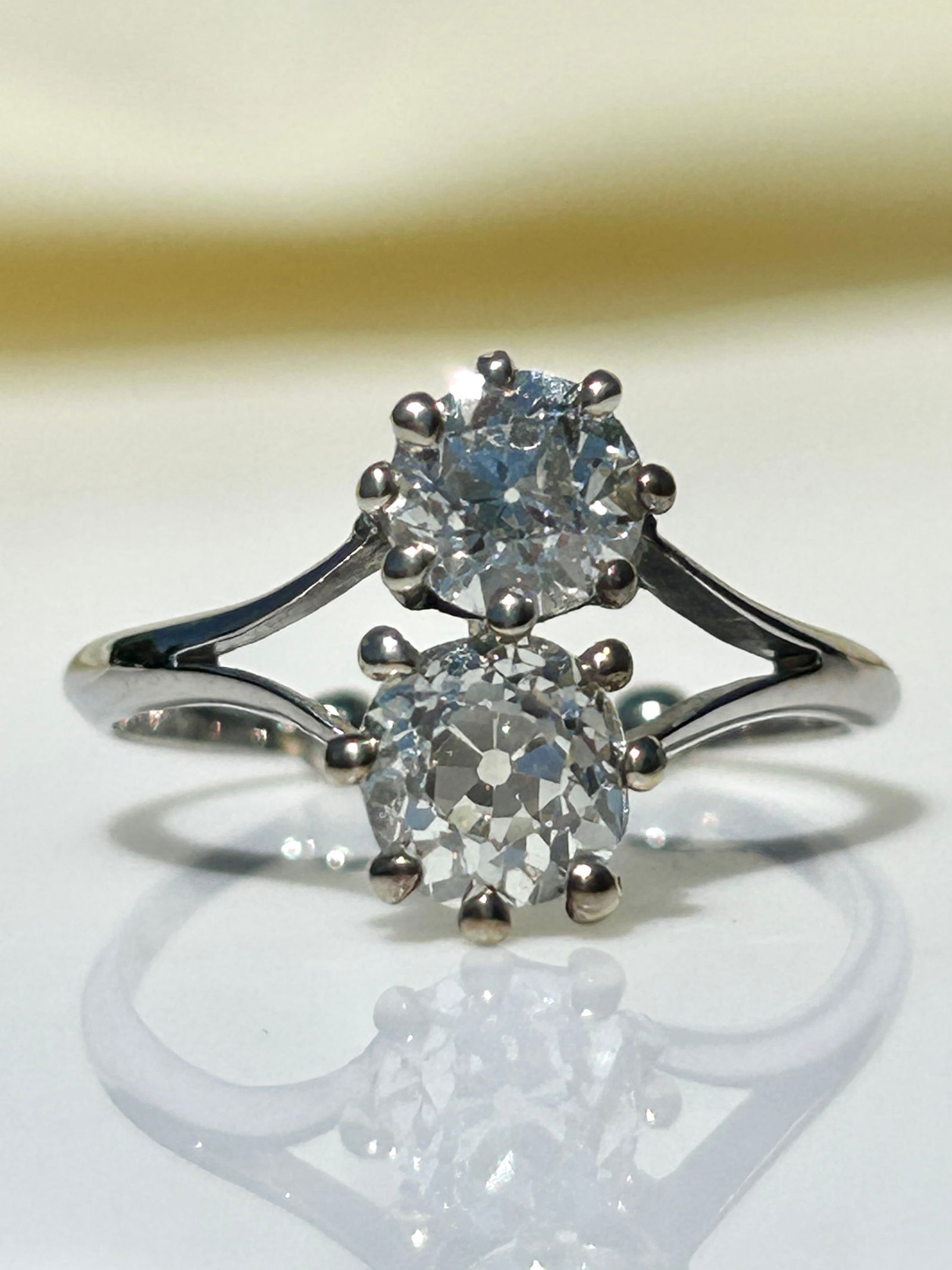 Antique 18ct white gold "moi et toi" two stone diamond ring approx 1.70ct (1 of 8)