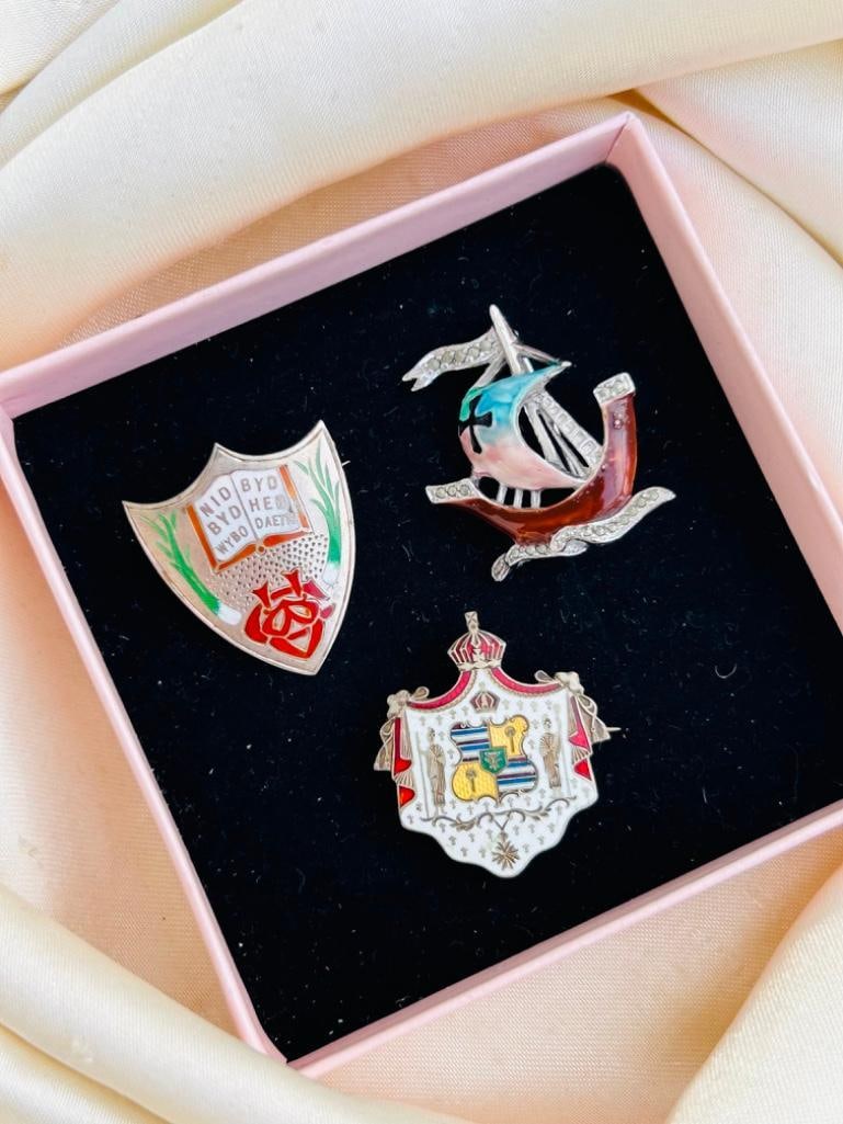Mixed Lot of 3 Enamel Brooches Inc Silver (1 of 3)