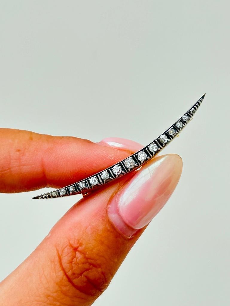 wonderful antique diamond crescent brooch in gold (1 of 7)