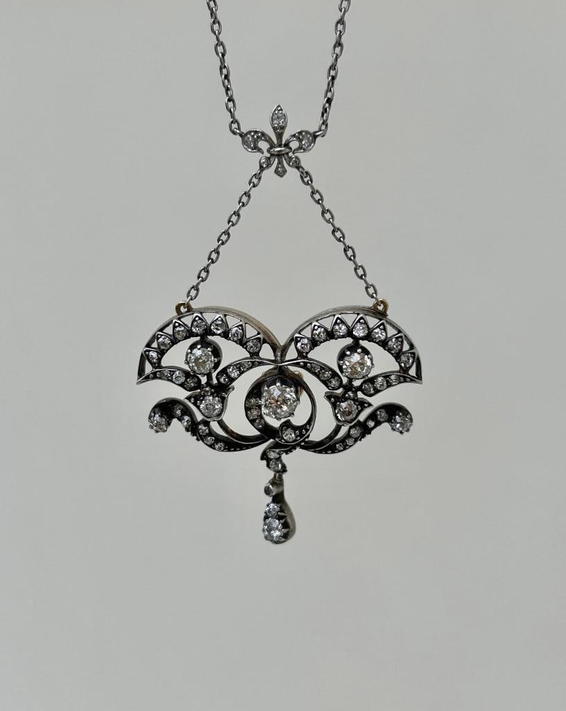 Antique Diamond Belle Epoque Platinum Necklace (1 of 4)