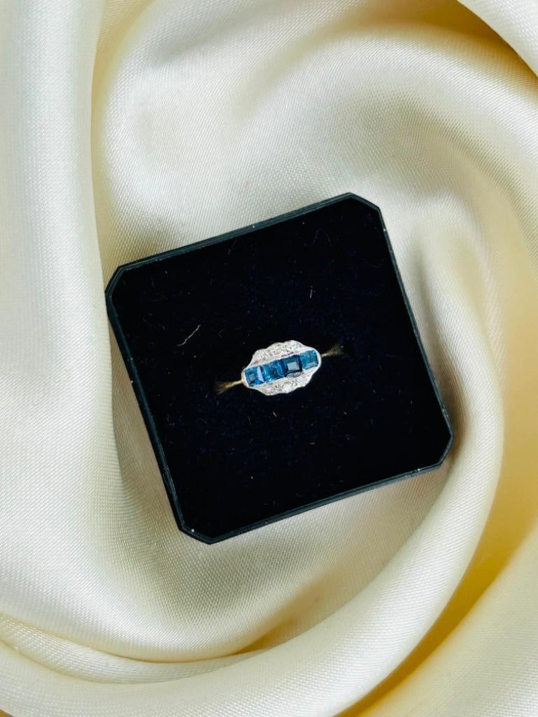 Art Deco Era 18ct Yellow Gold and Platinum Sapphire and Diamond Ring (1 of 7)