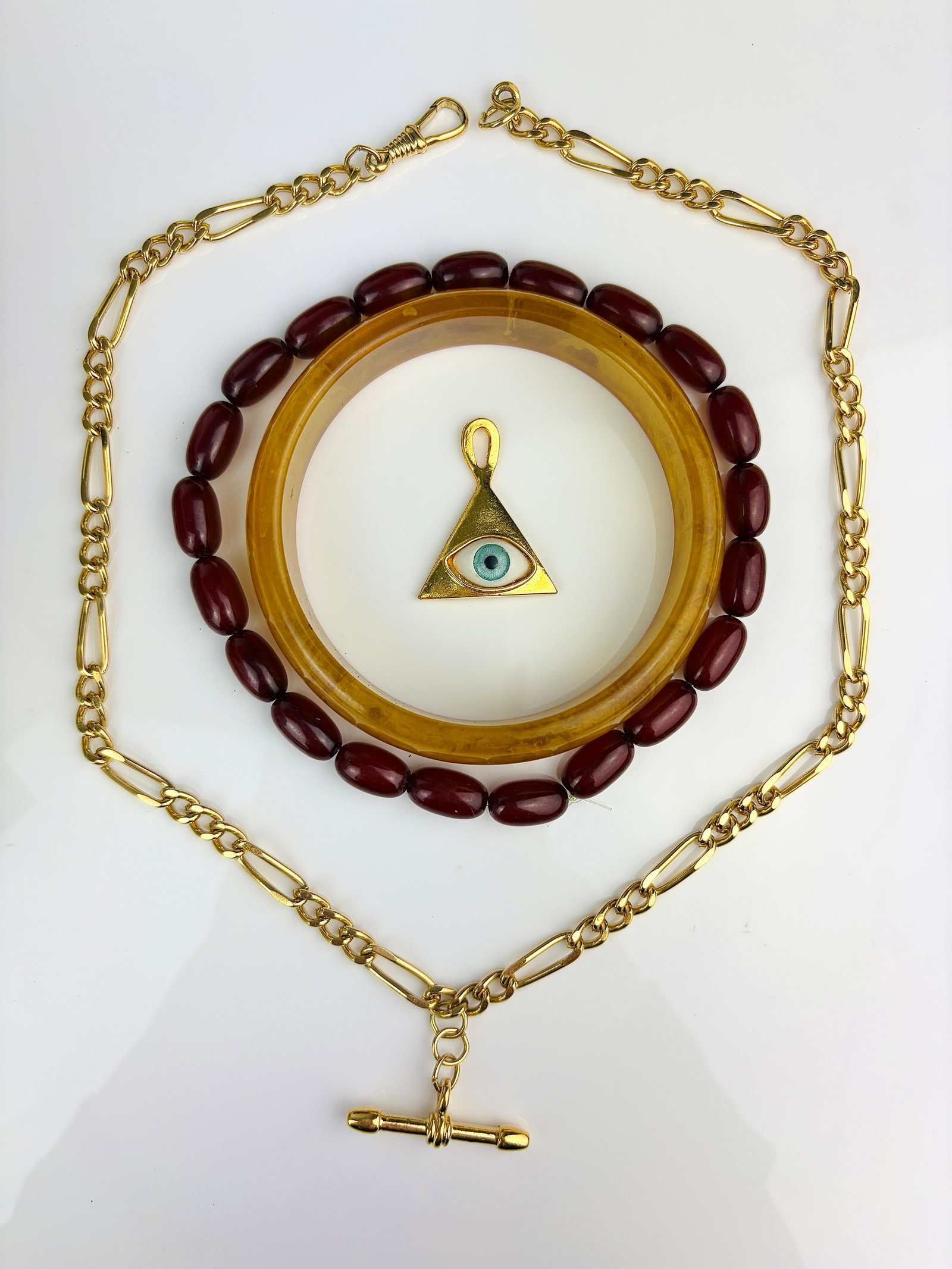 MIXED LOT AMBER/BAKELITE BEADS, TBAR NECKLACE, BANGLE (1 of 4)