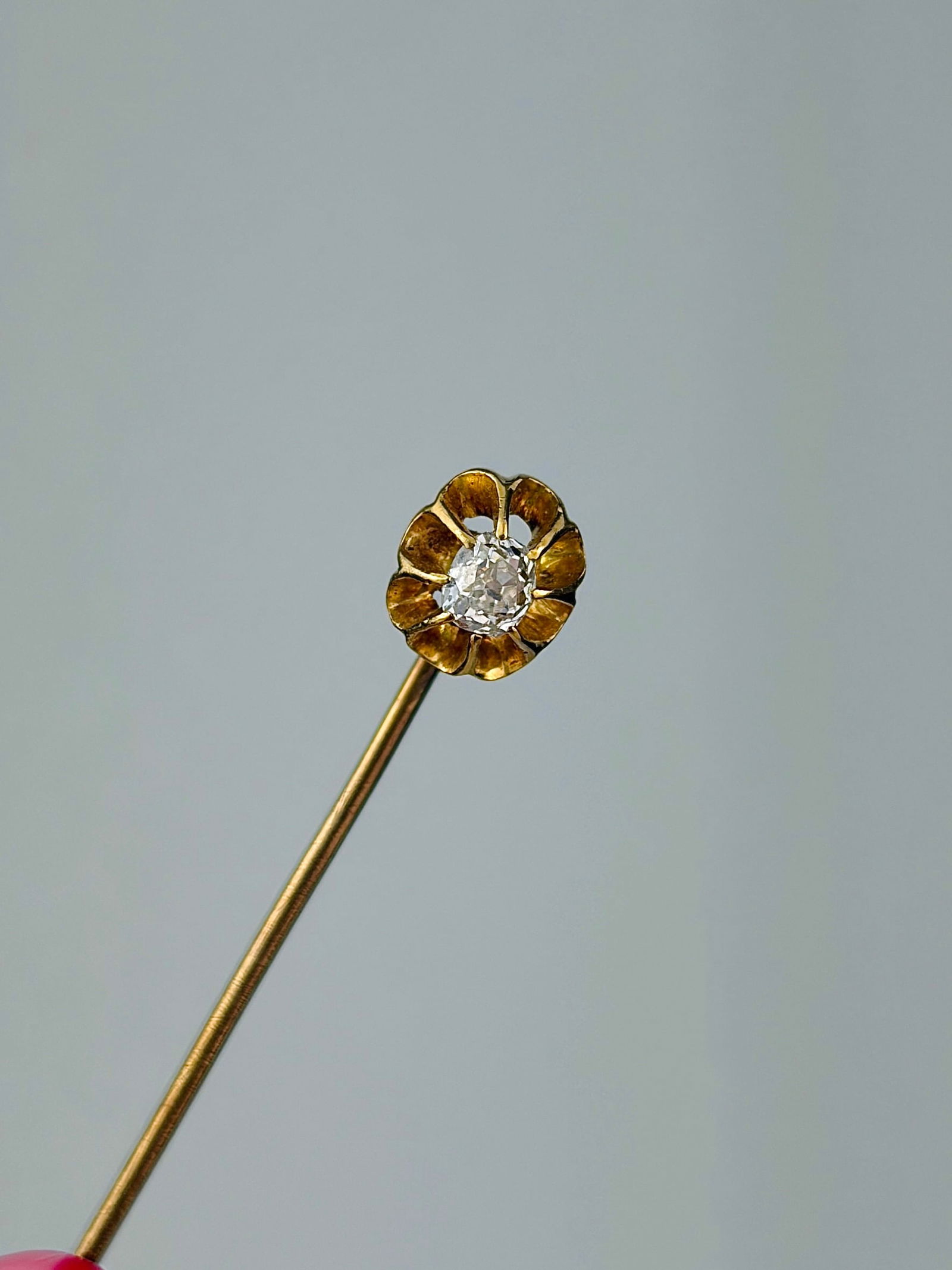 antique 18ct yellow gold diamond buttercup stick pin brooch (1 of 7)