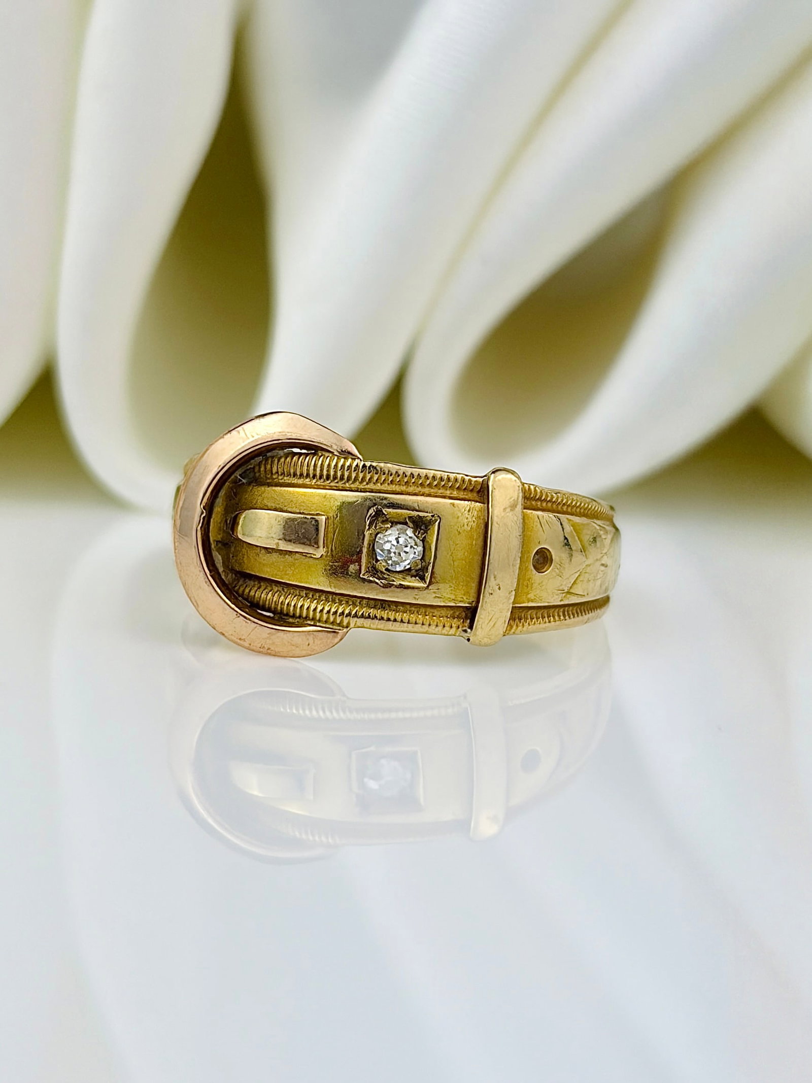 antique 15ct yellow gold diamond buckle band ring (1 of 10)