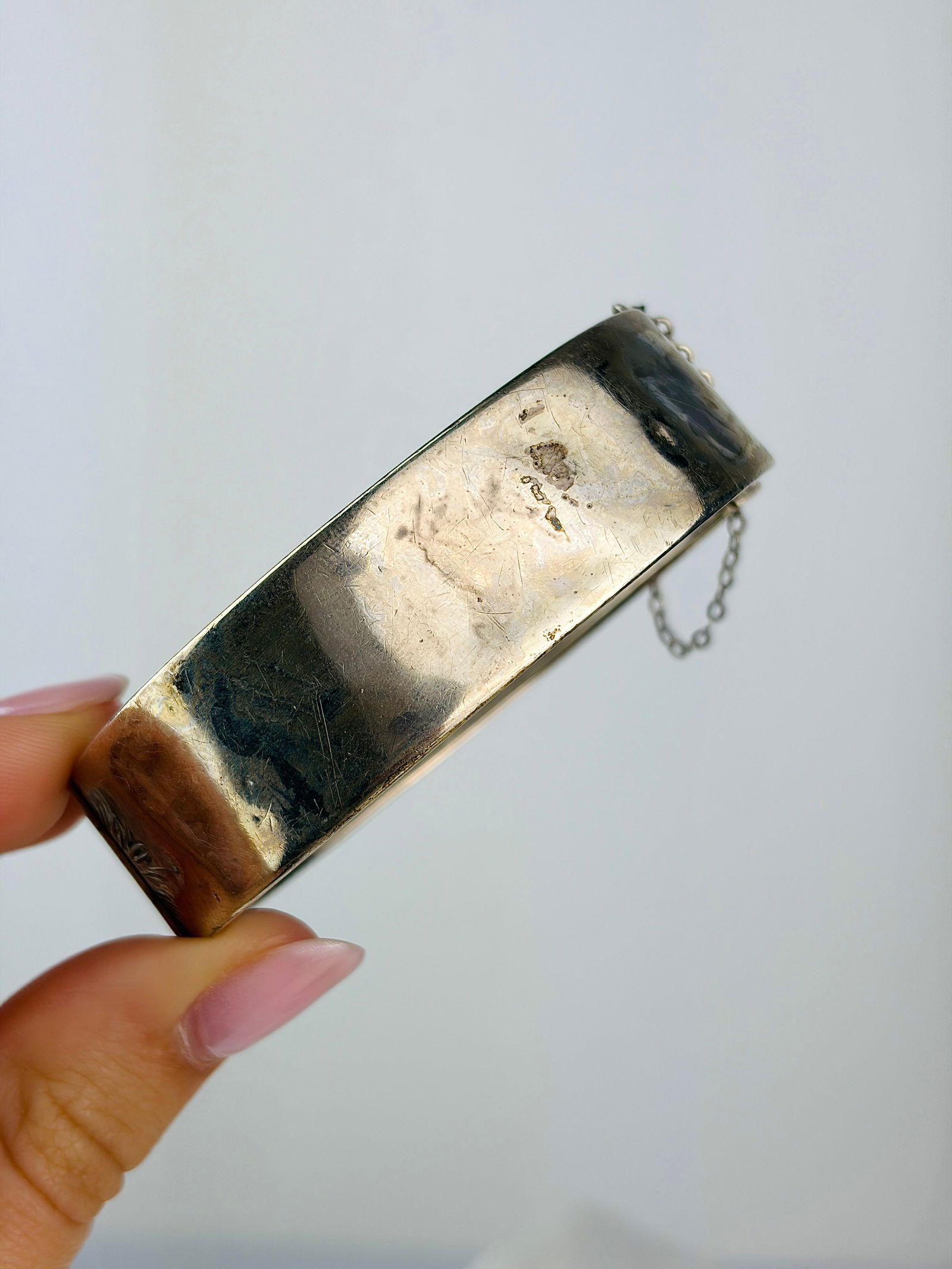 Antique Victorian Era Silver Bangle with Gold Bird Overlay - 3