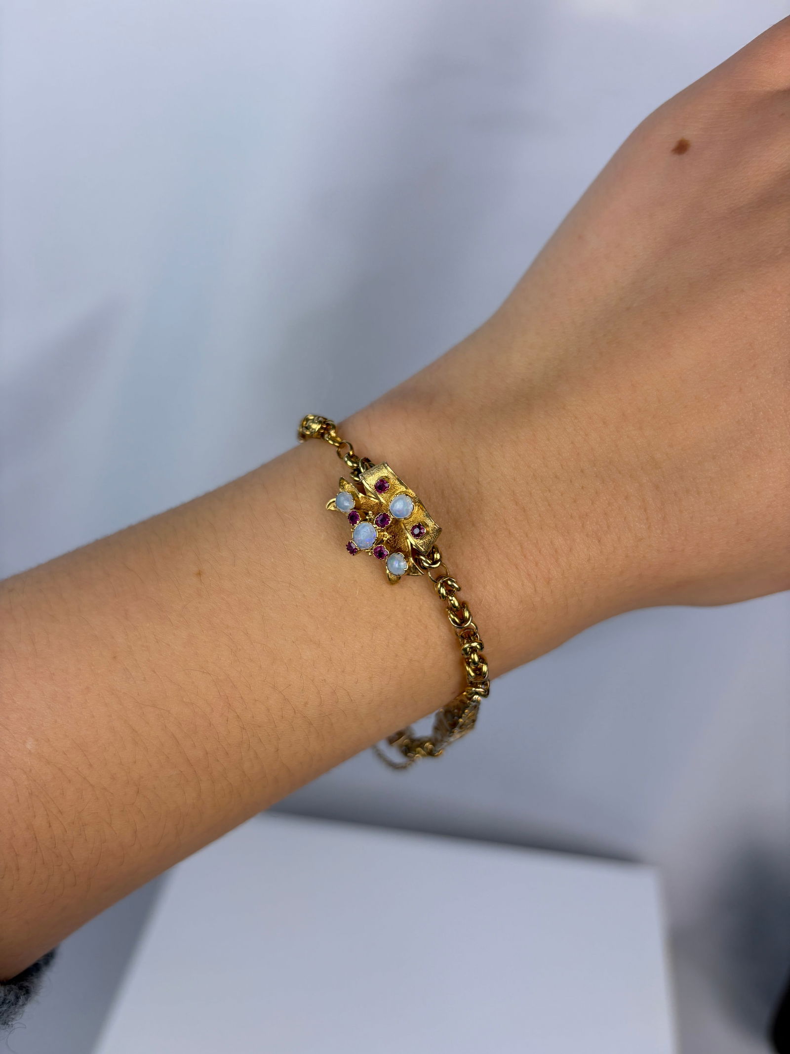 Victorian Opal and Ruby 9ct Gold Bracelet - 9