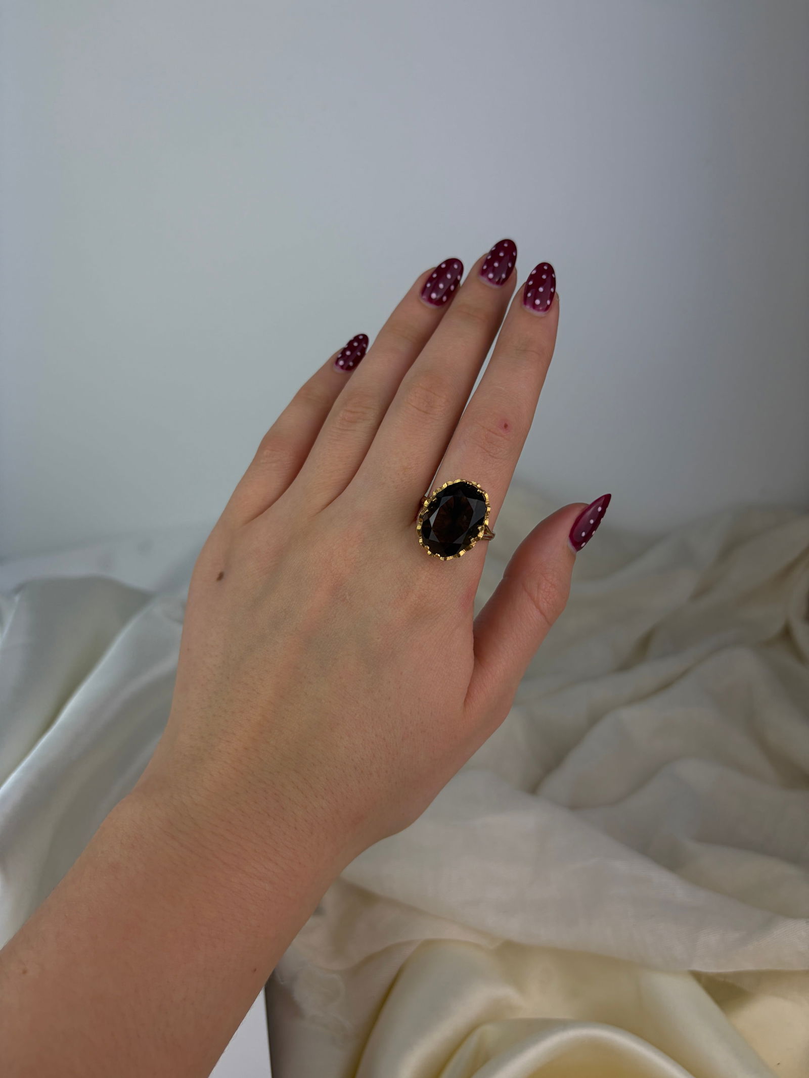 vintage 9ct gold smokey quartz cocktail ring - 7