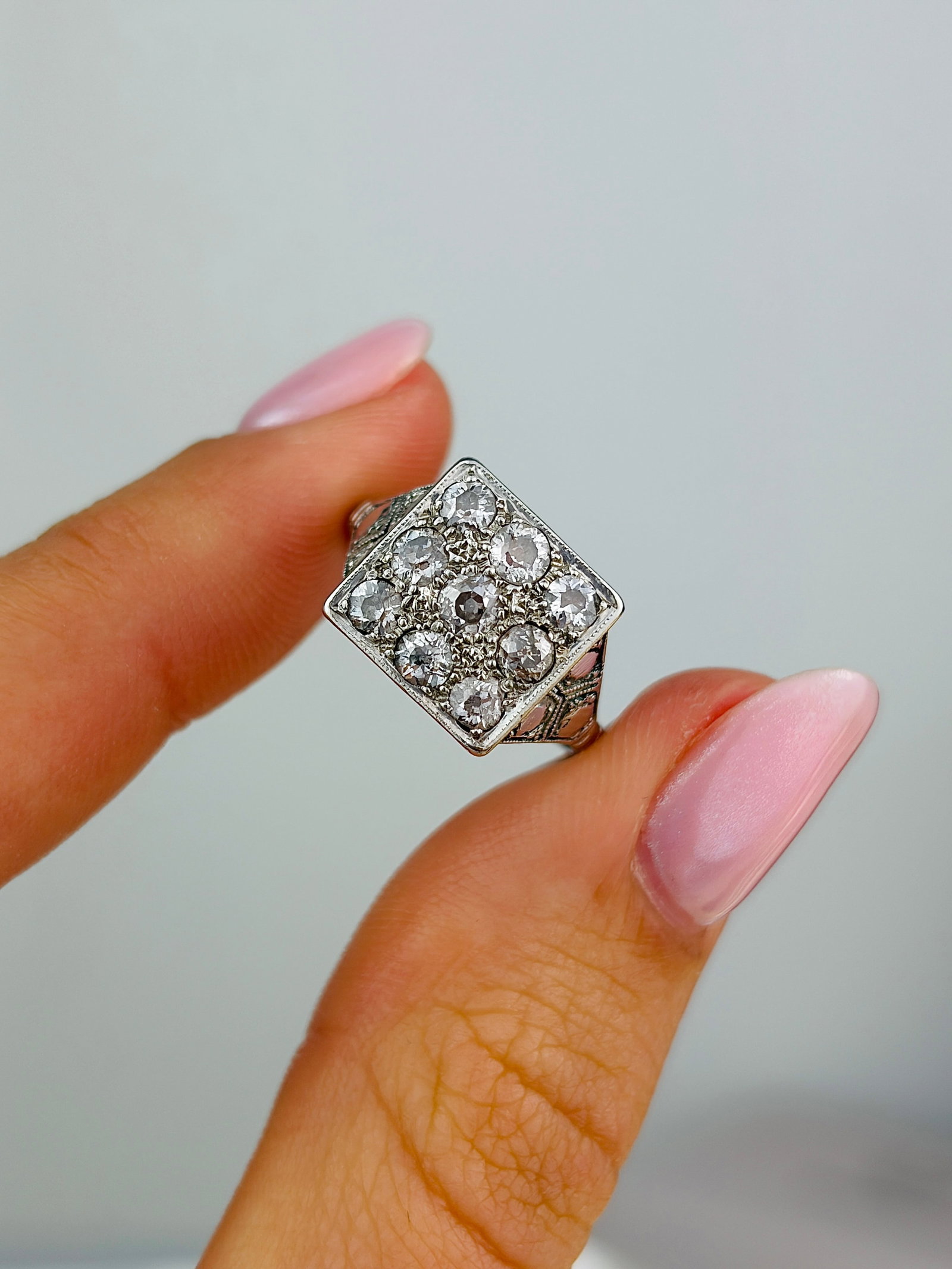Art Deco Diamond and Platinum Panel Ring - 5