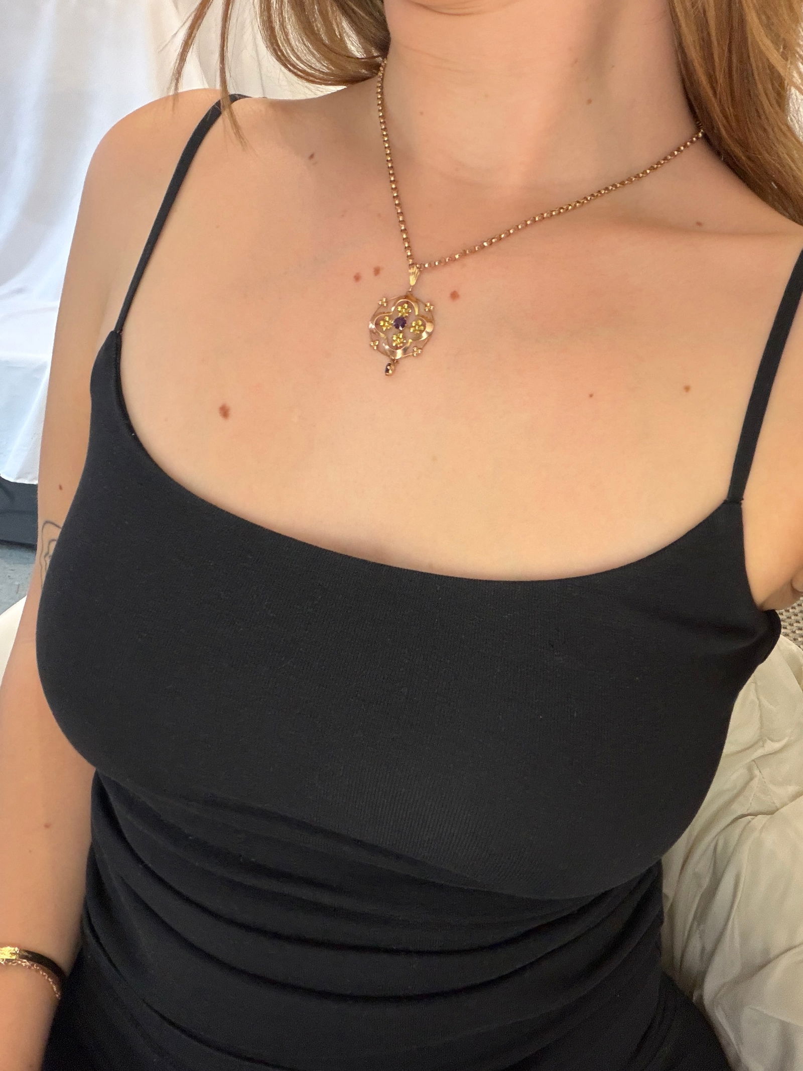 antique 9ct gold garnet pendant and chain necklace - 5