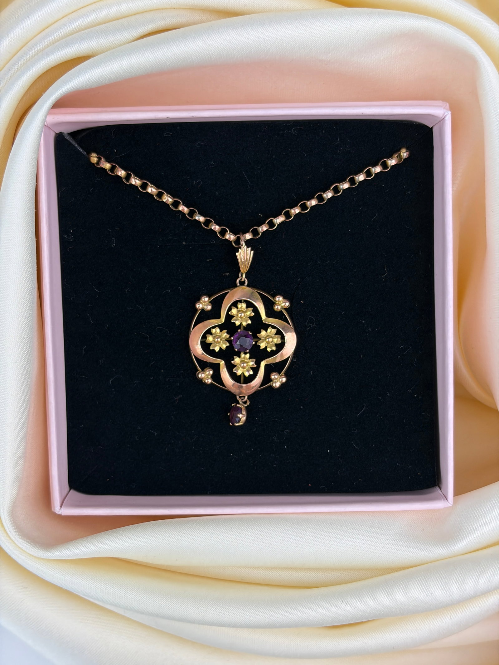 antique 9ct gold garnet pendant and chain necklace - 6