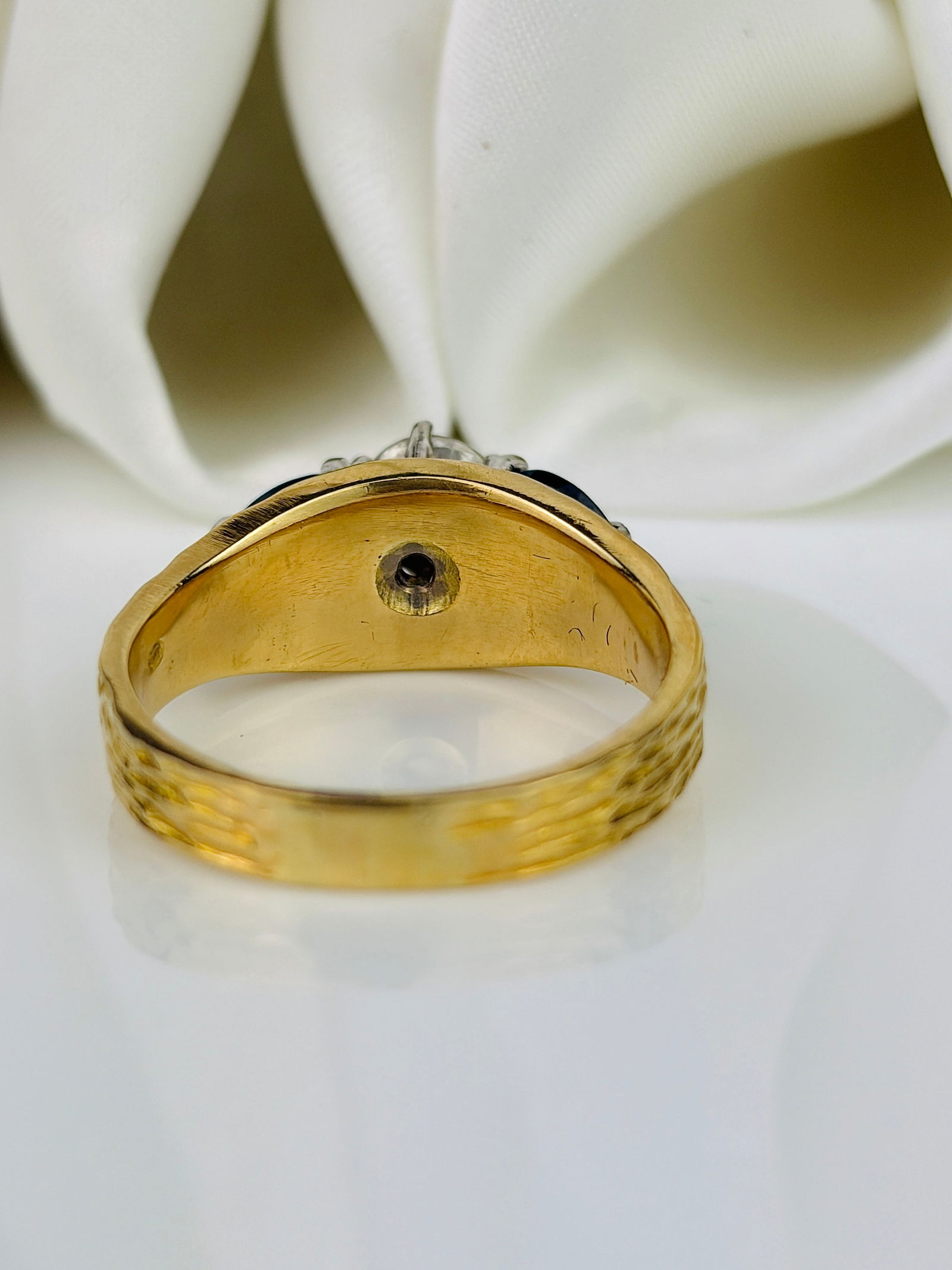 Modern Sapphire and Diamond 18ct Gold and Platinum Three Stone Ring - 3