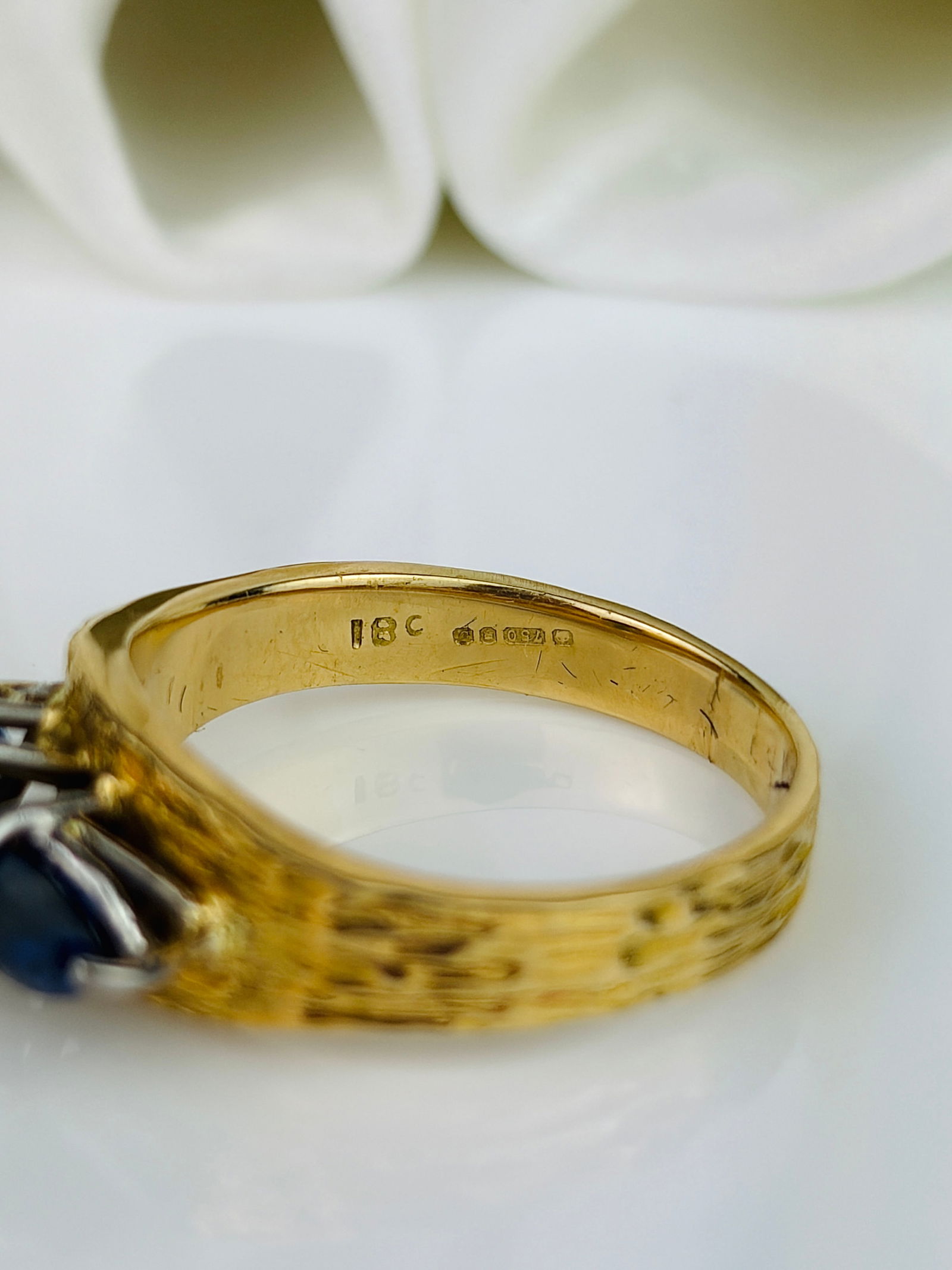 Modern Sapphire and Diamond 18ct Gold and Platinum Three Stone Ring - 4