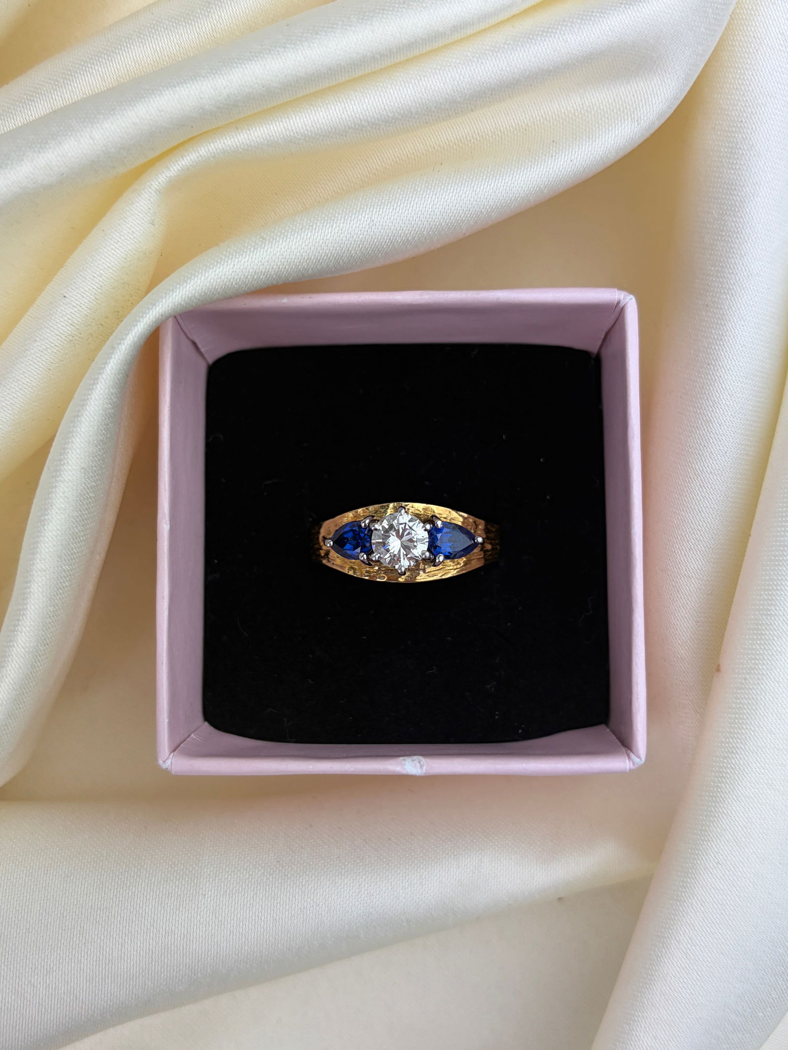 Modern Sapphire and Diamond 18ct Gold and Platinum Three Stone Ring - 7