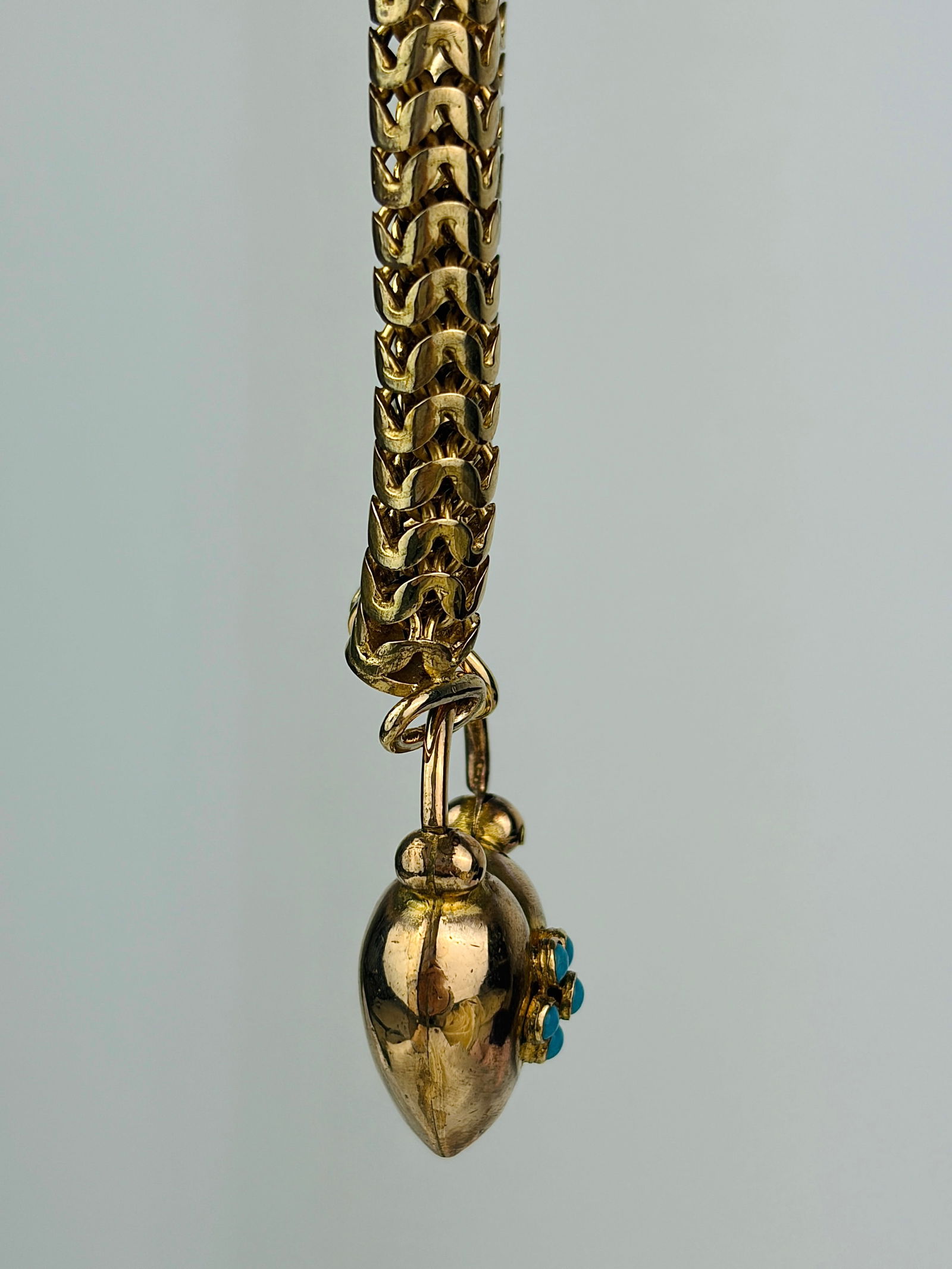 Chunky Victorian Era Turquoise Heart Padlock Bracelet - 2