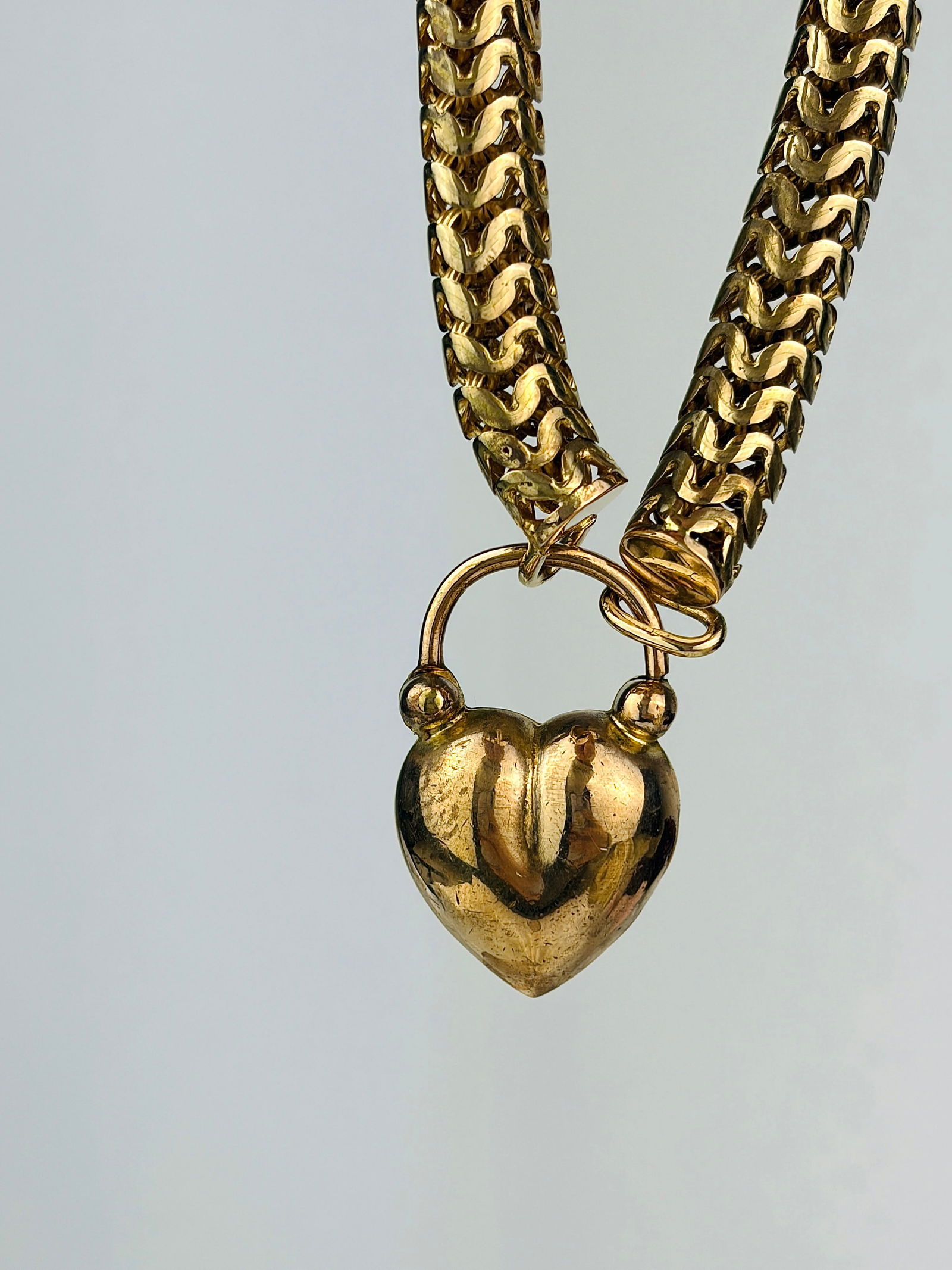 Chunky Victorian Era Turquoise Heart Padlock Bracelet - 3