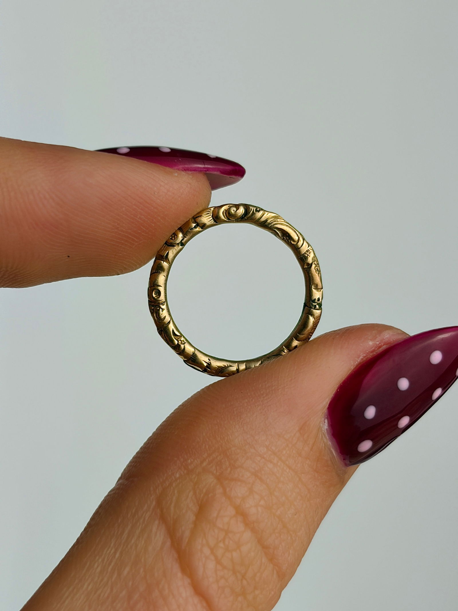 antique gold georgian era carved split ring - 3