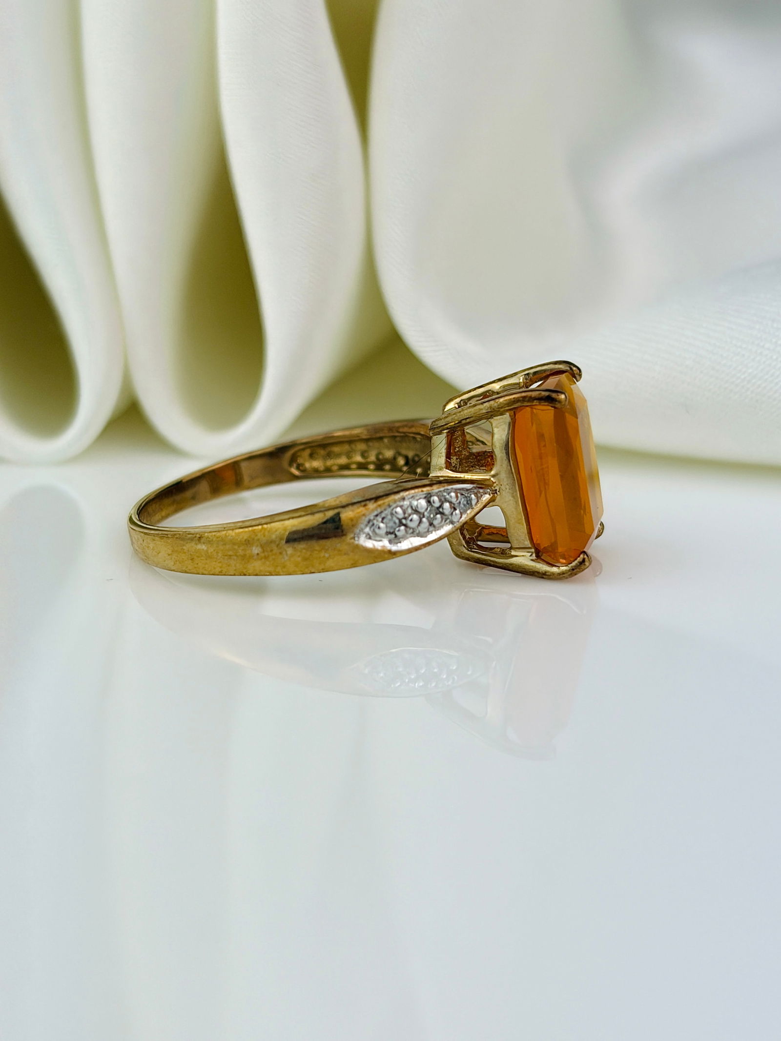 vintage chunky 9ct gold stone set ring - 2