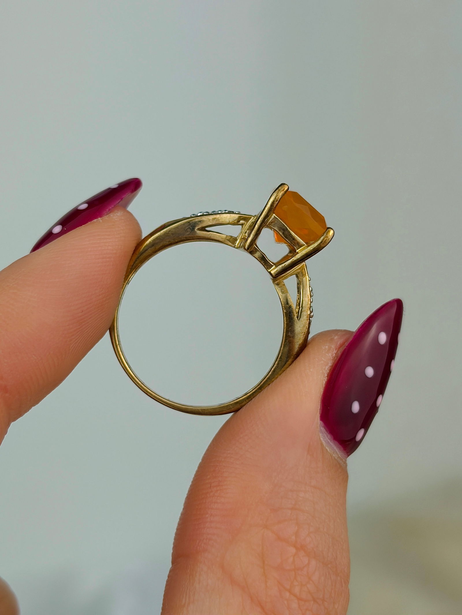 vintage chunky 9ct gold stone set ring - 6