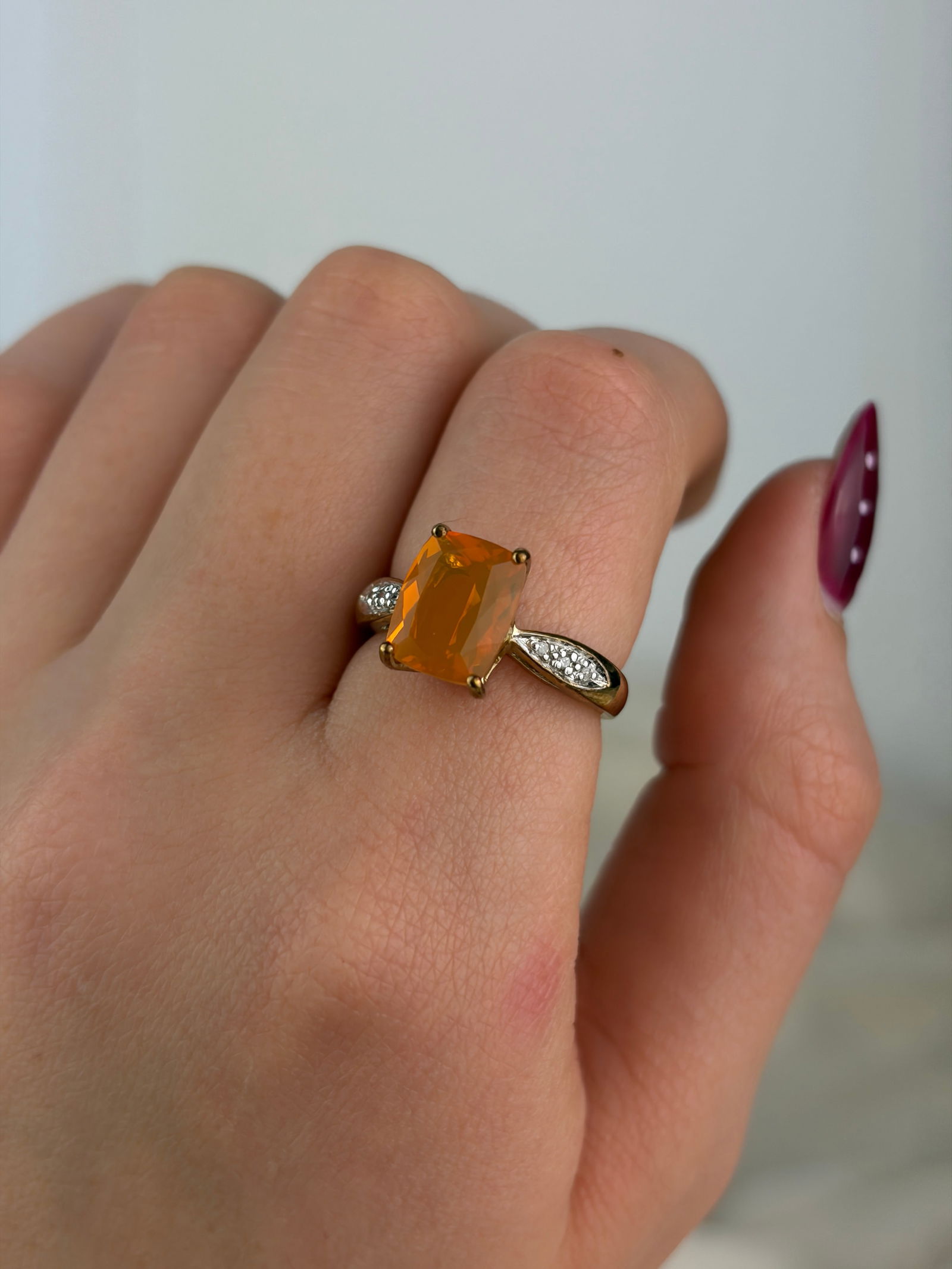 vintage chunky 9ct gold stone set ring - 8