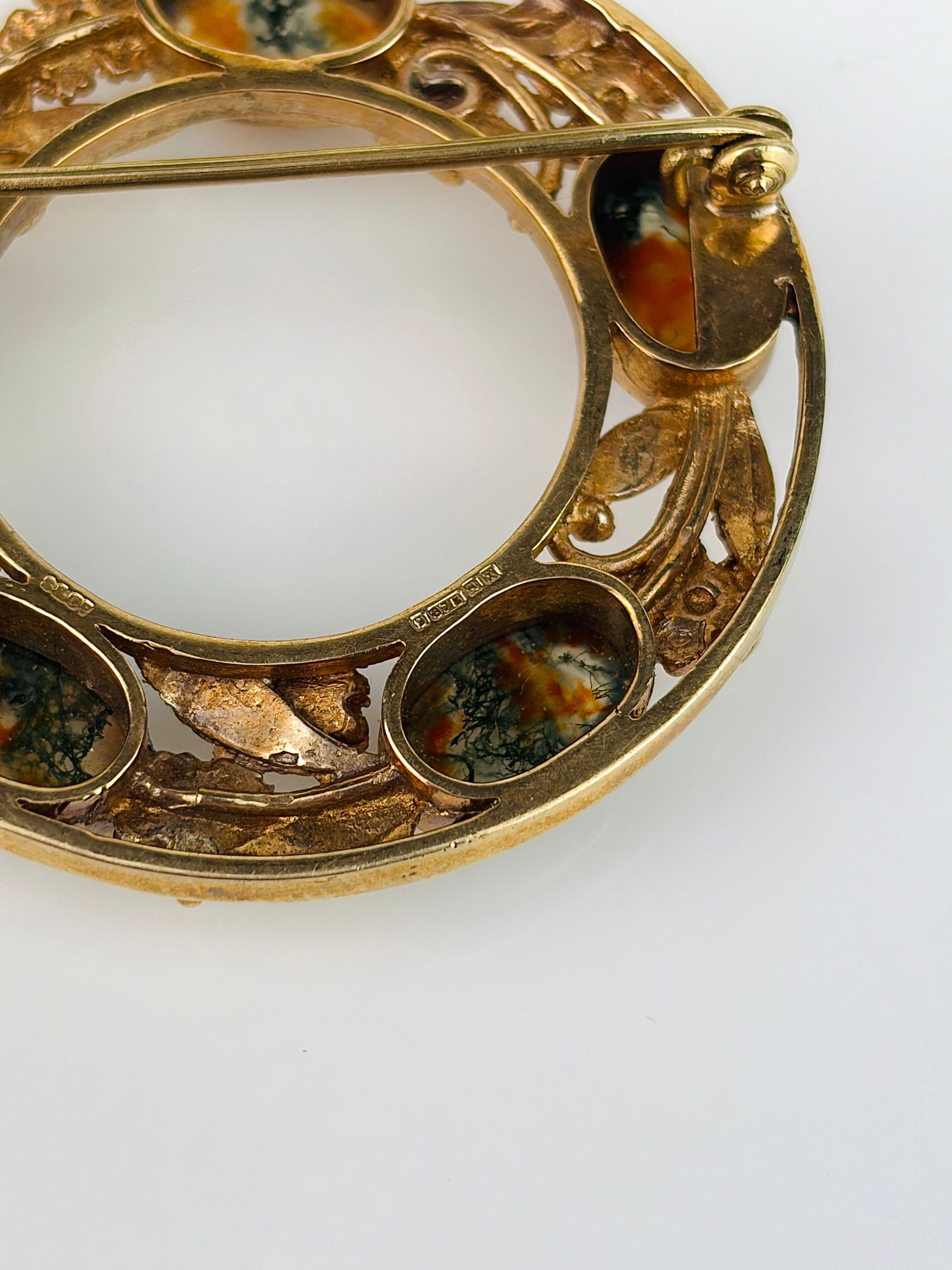 Rare Vintage 9ct Gold Scottish Cabochon Moss Agate Brooch - 4