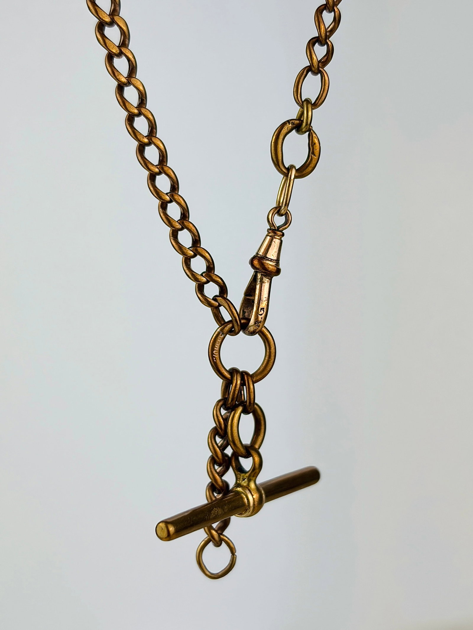 antique rolled gold Albert chain necklace with dog clips and tbar (1 of 4)
