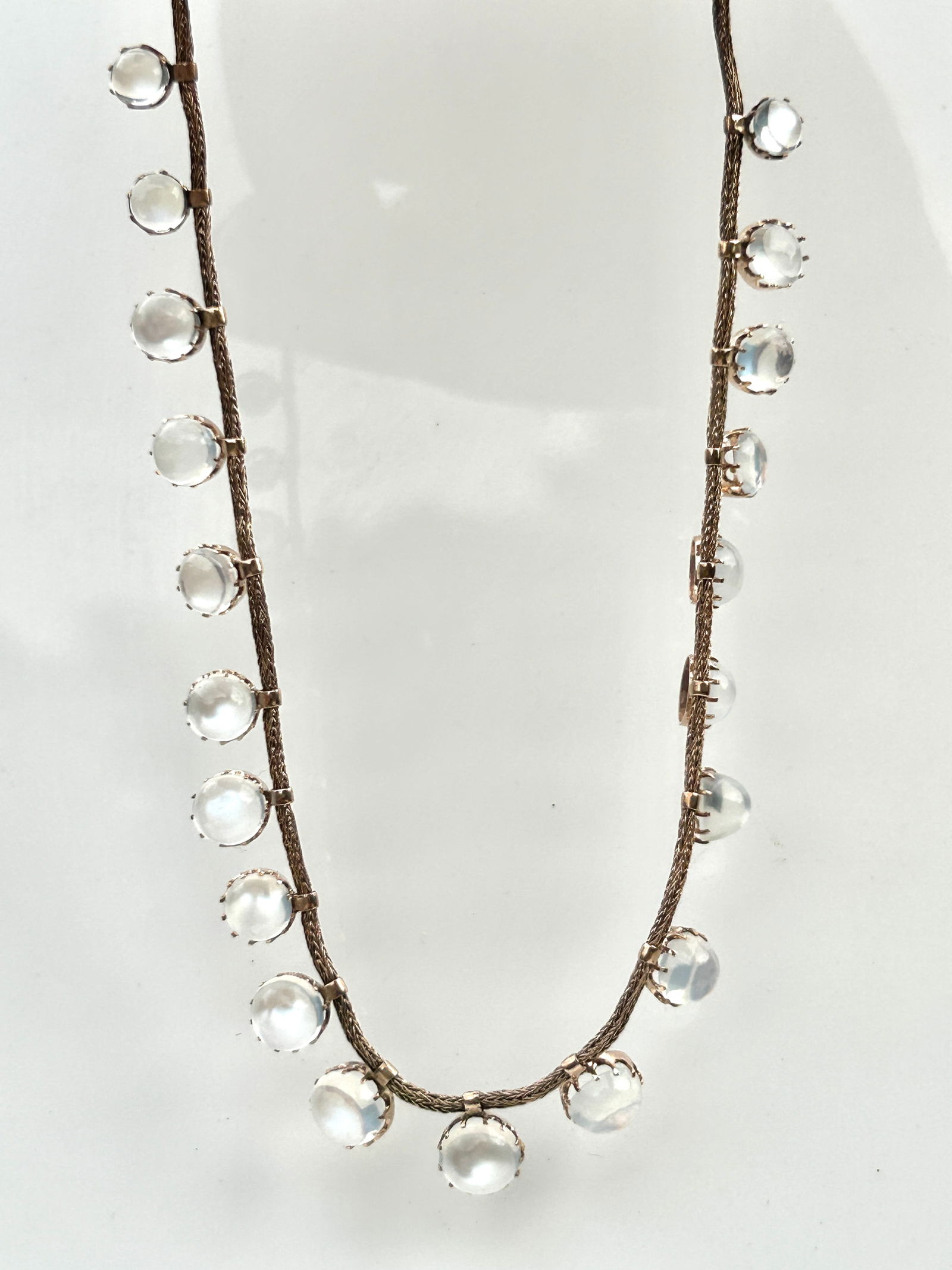 Victorian Era Antique Silver Gilt Cabochon Moonstone Fringe Necklace - 2