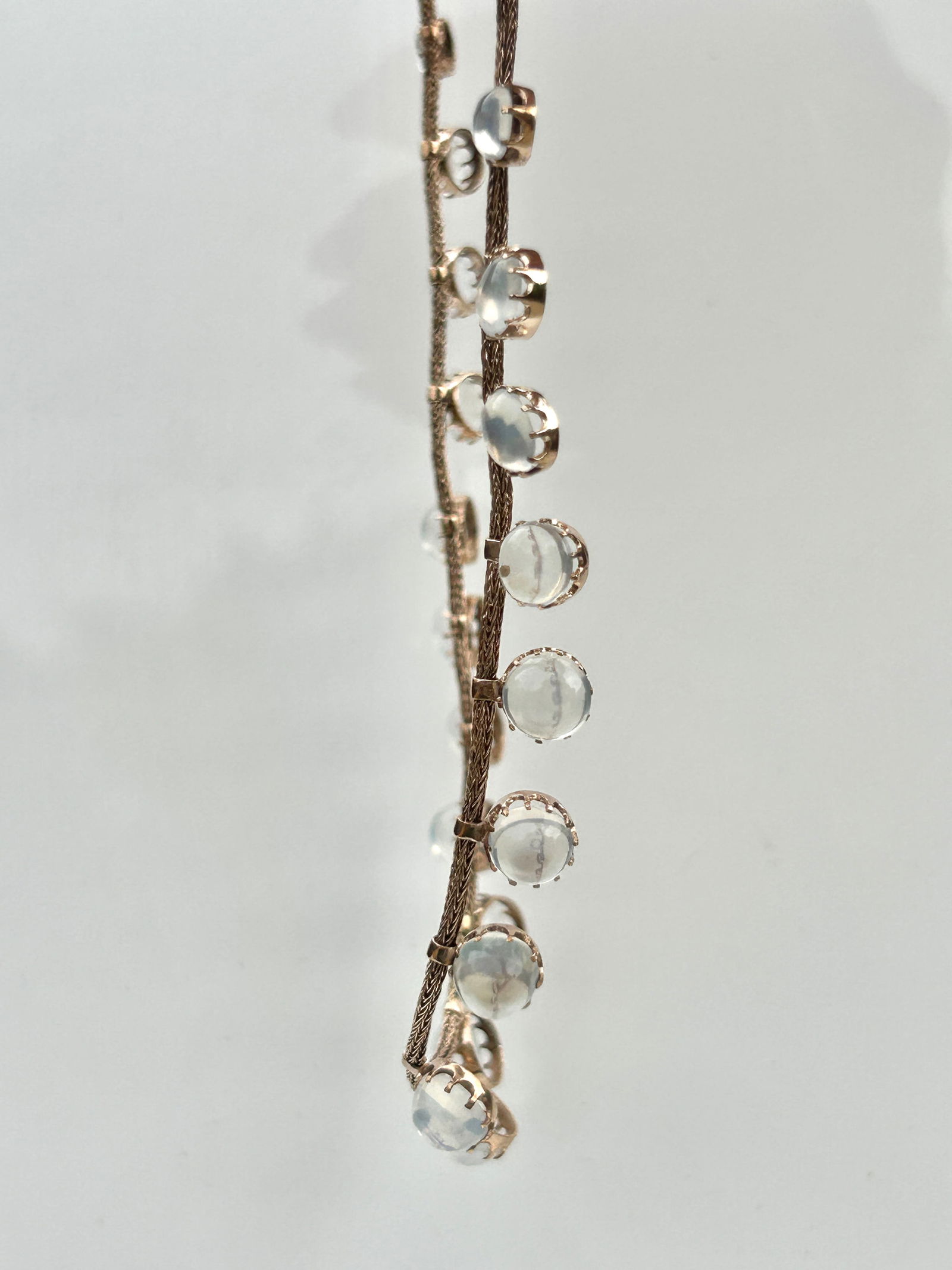 Victorian Era Antique Silver Gilt Cabochon Moonstone Fringe Necklace - 3