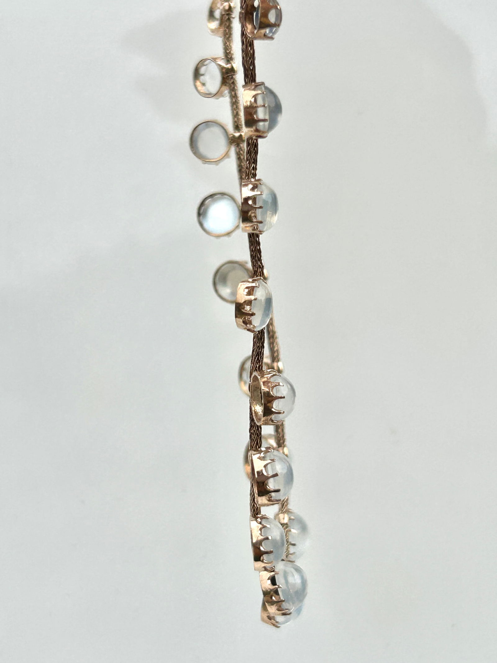 Victorian Era Antique Silver Gilt Cabochon Moonstone Fringe Necklace - 5