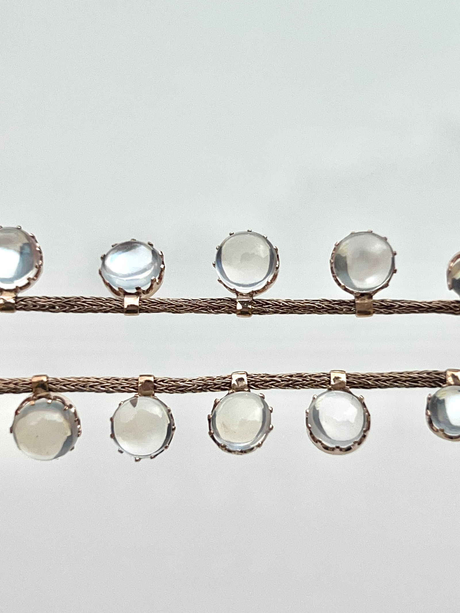 Victorian Era Antique Silver Gilt Cabochon Moonstone Fringe Necklace - 6