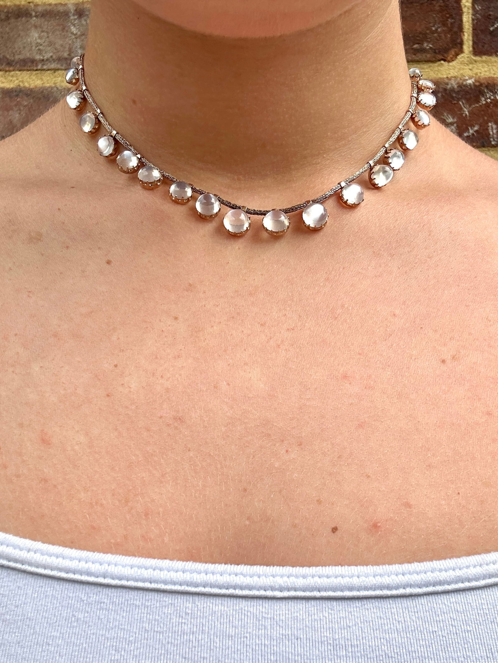 Victorian Era Antique Silver Gilt Cabochon Moonstone Fringe Necklace - 7