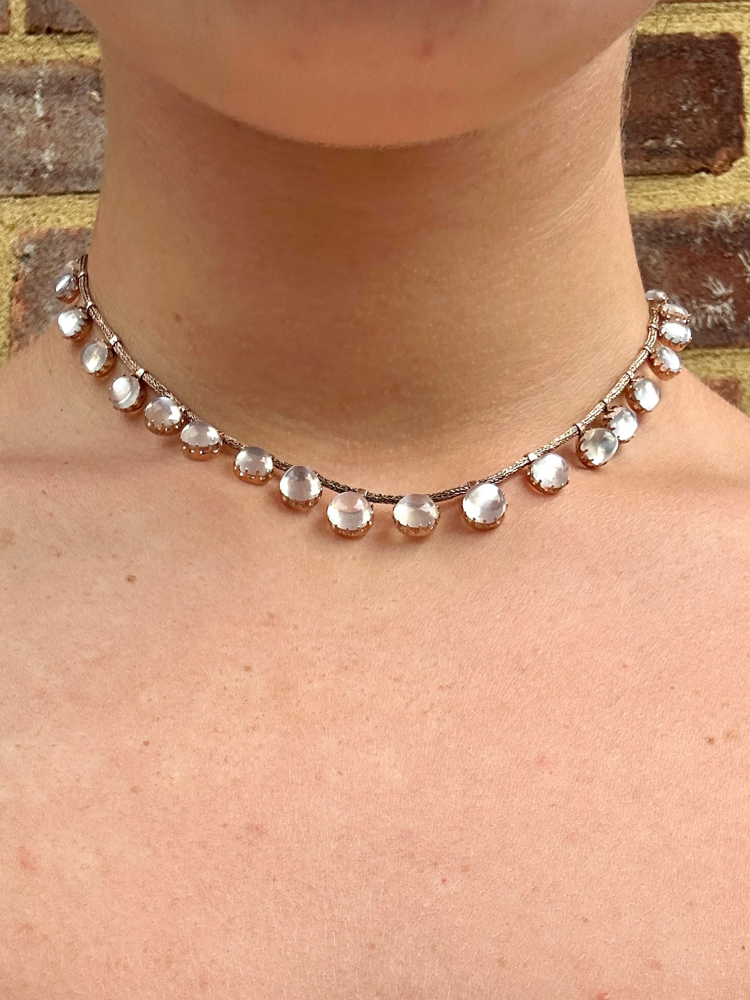 Victorian Era Antique Silver Gilt Cabochon Moonstone Fringe Necklace - 8