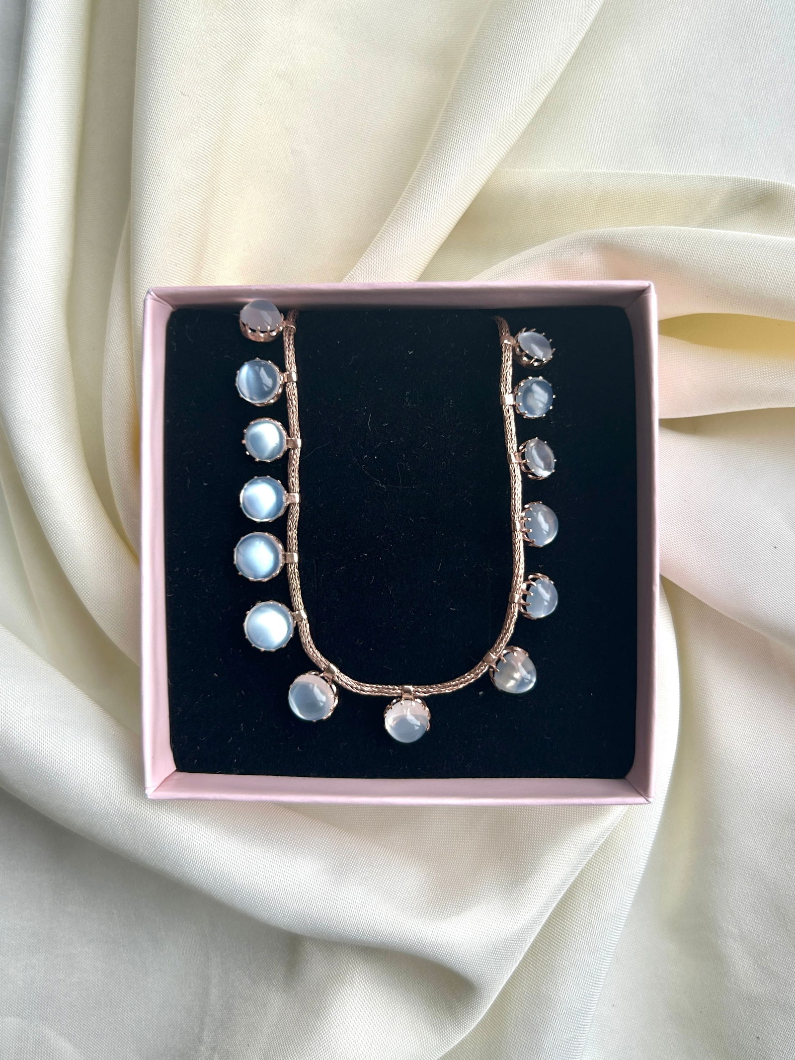 Victorian Era Antique Silver Gilt Cabochon Moonstone Fringe Necklace - 9