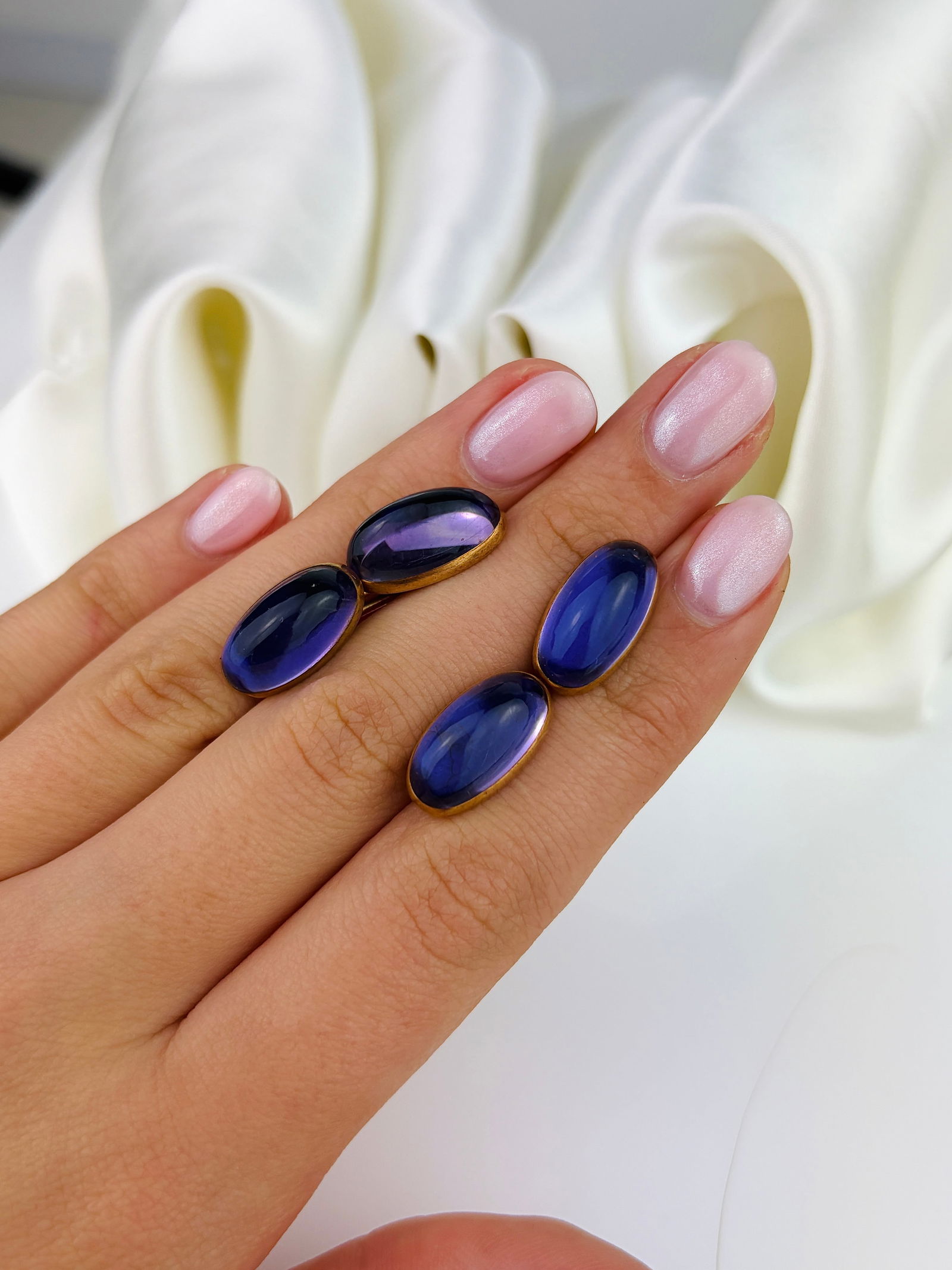 Antique 14ct Yellow Gold Cabochon Amethyst Cuff Links - 2