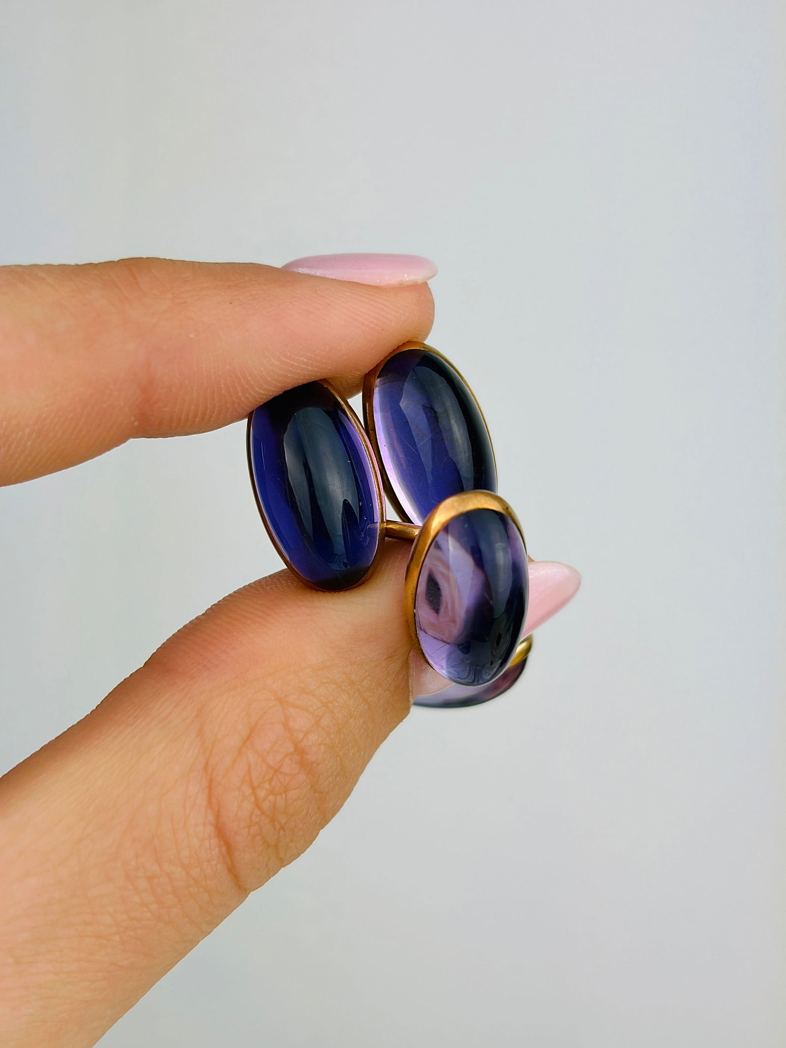 Antique 14ct Yellow Gold Cabochon Amethyst Cuff Links - 3