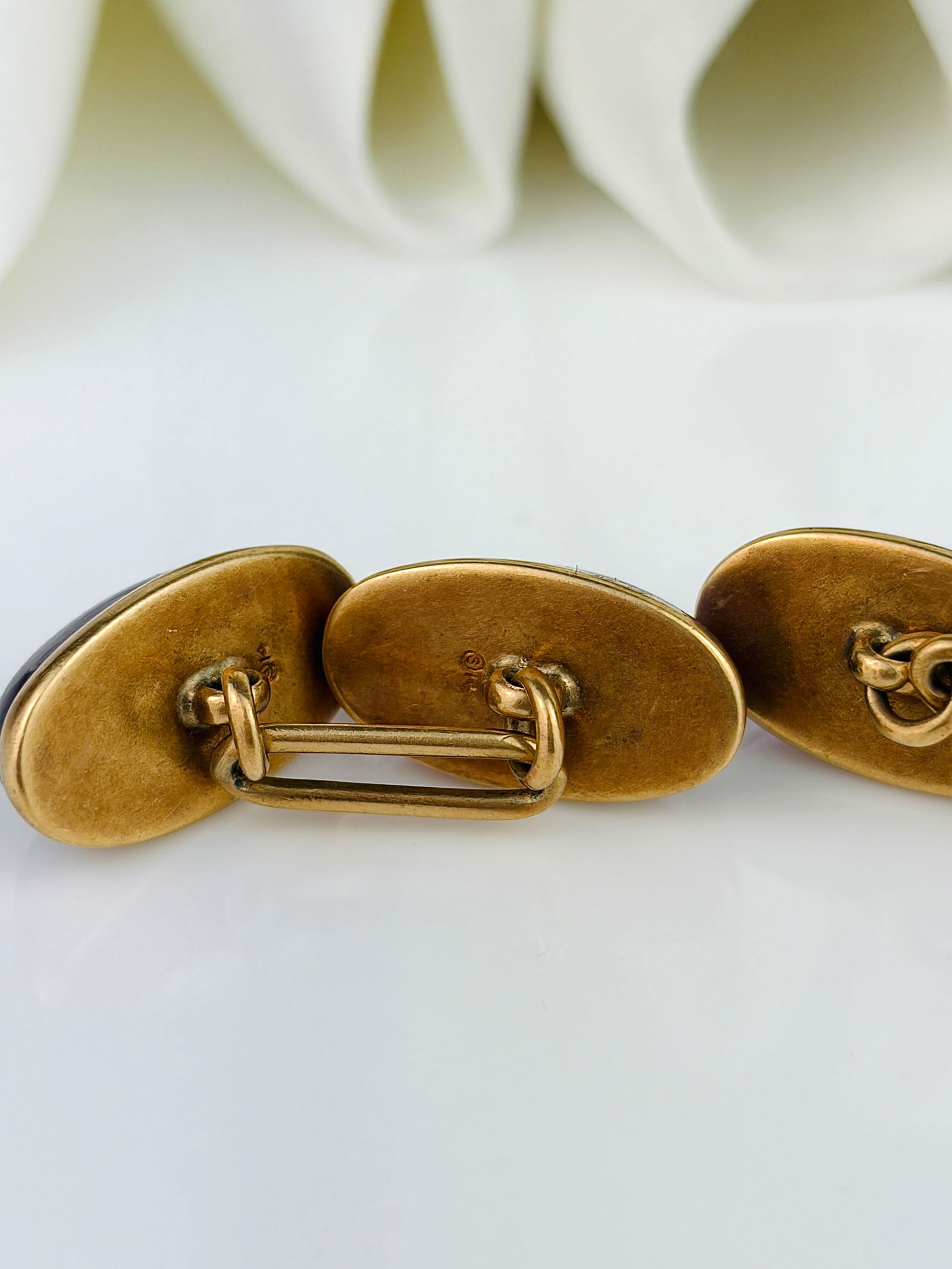 Antique 14ct Yellow Gold Cabochon Amethyst Cuff Links - 5