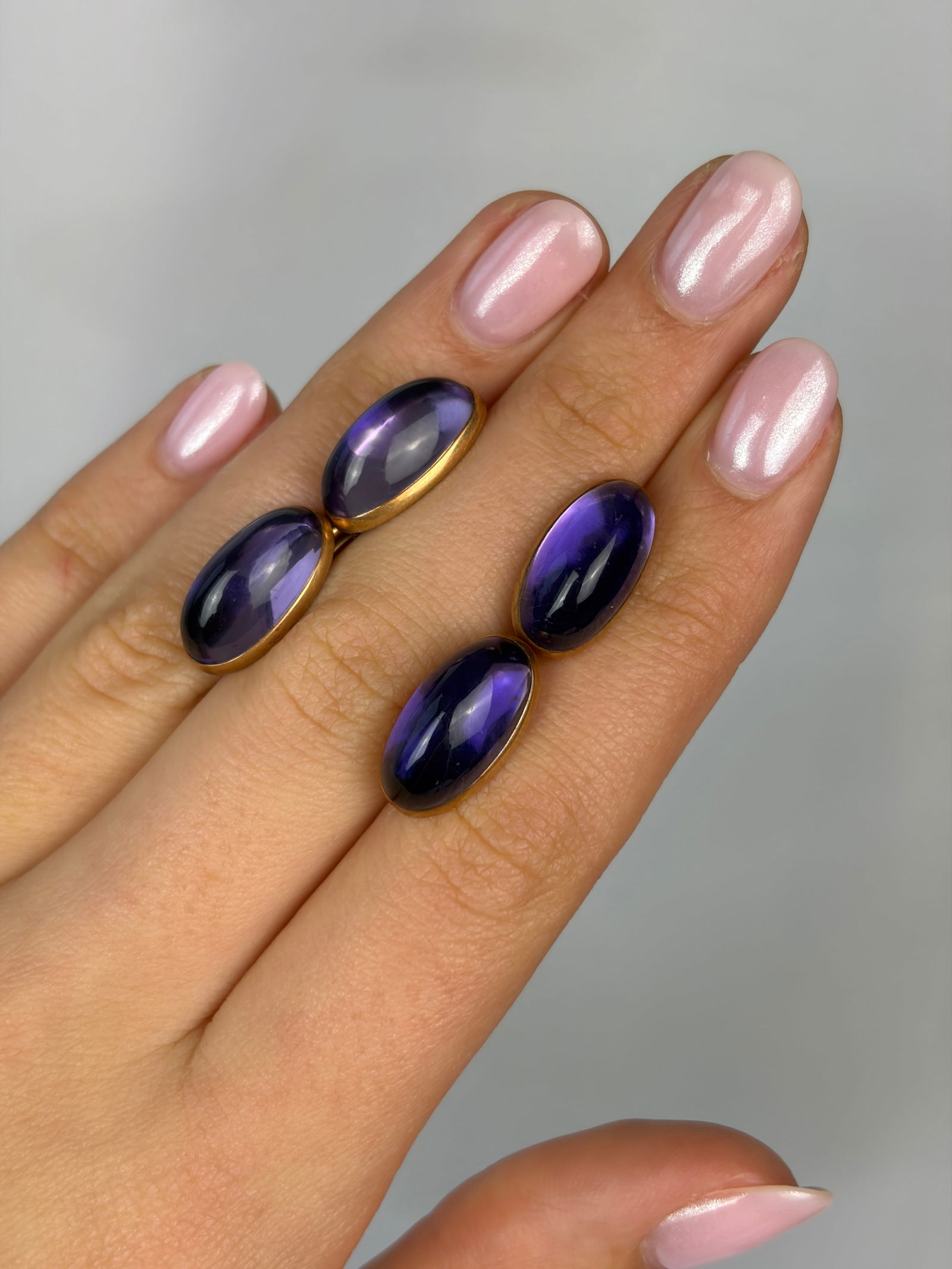Antique 14ct Yellow Gold Cabochon Amethyst Cuff Links - 6