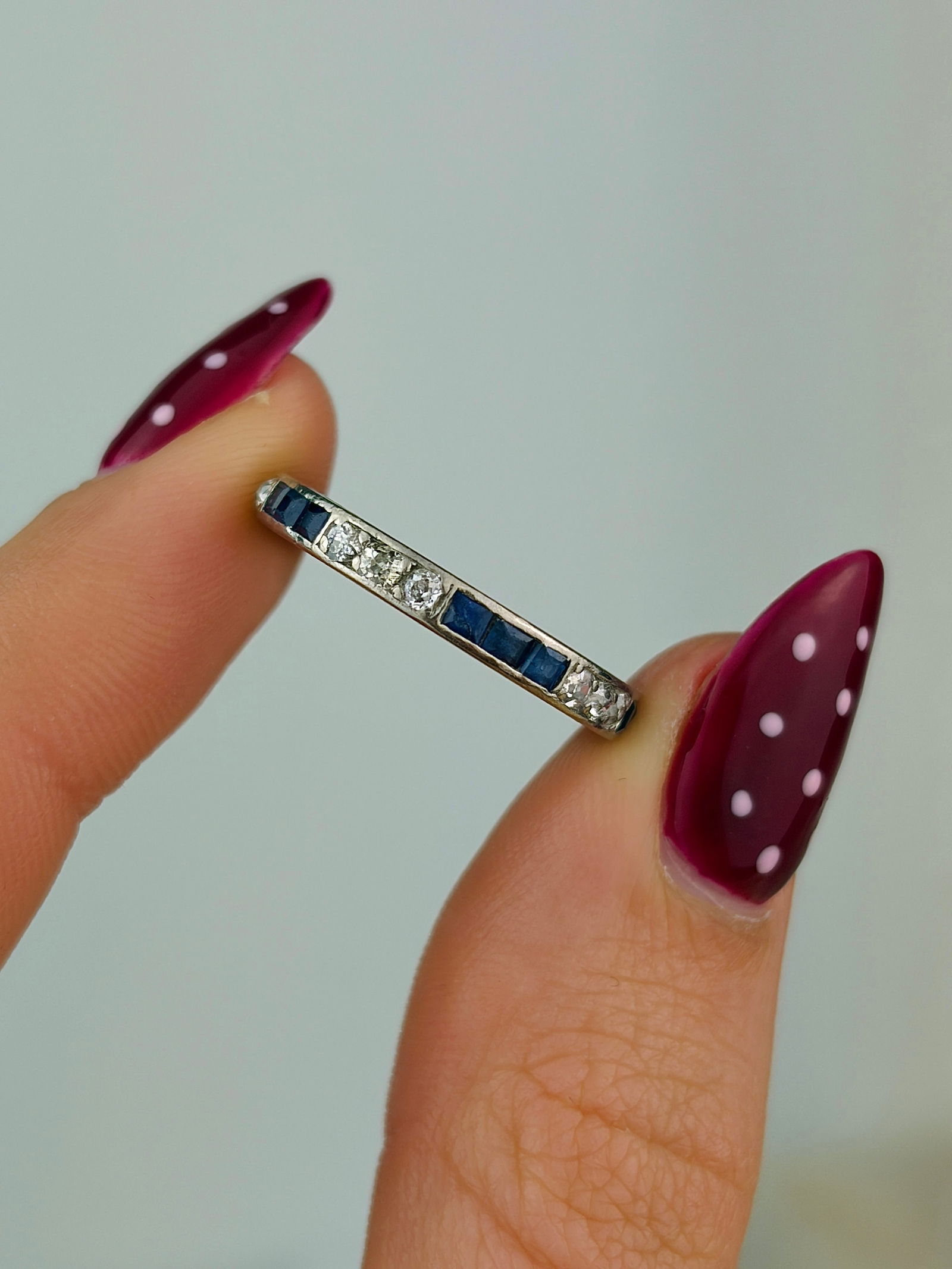 antique platinum sapphire and diamond full eternity band ring - 4