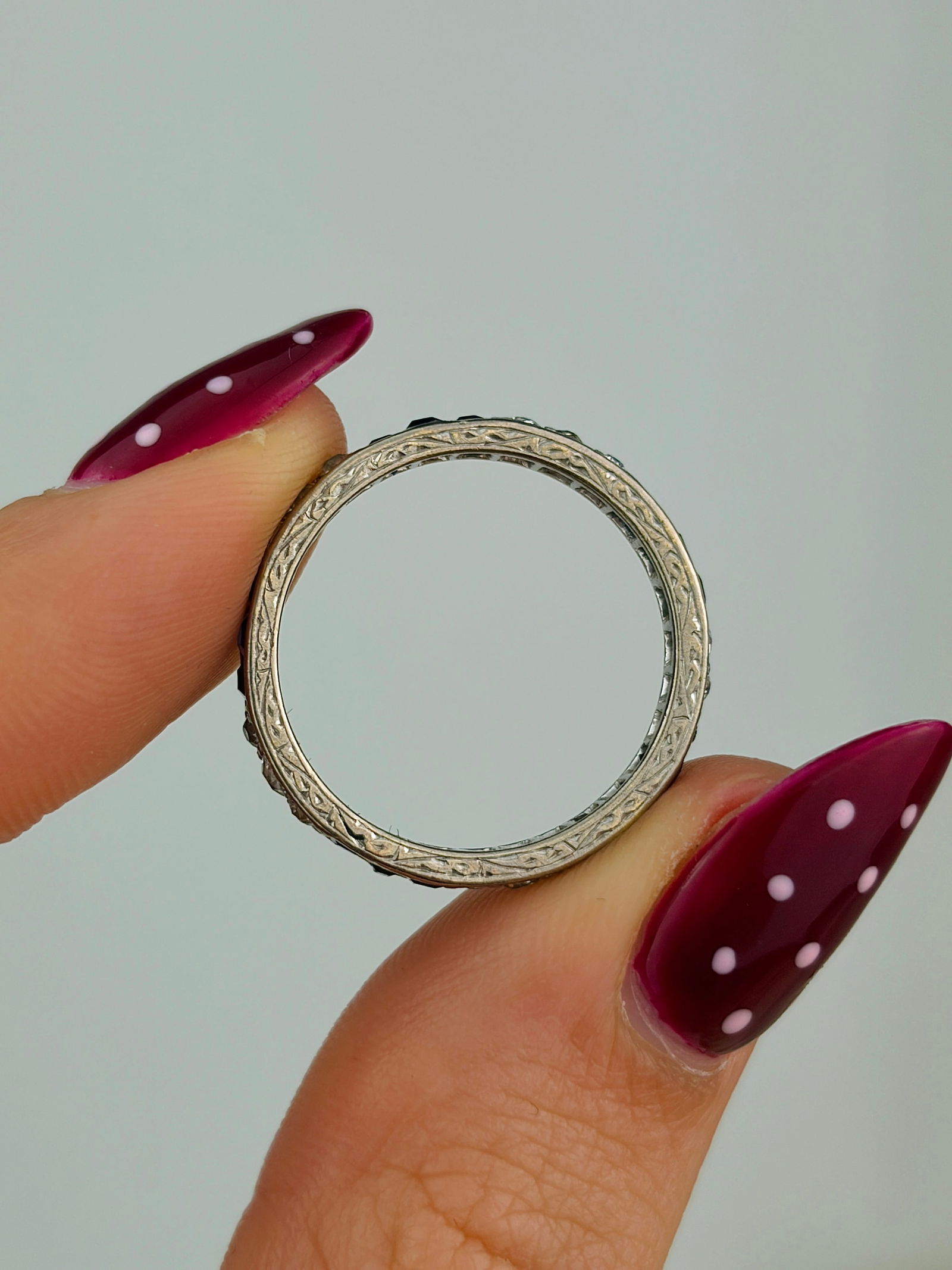 antique platinum sapphire and diamond full eternity band ring - 5