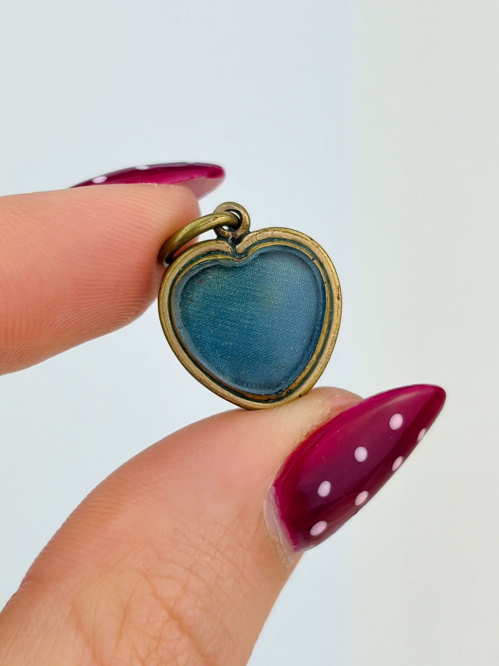 antique enamel heart locket back pendant - 3