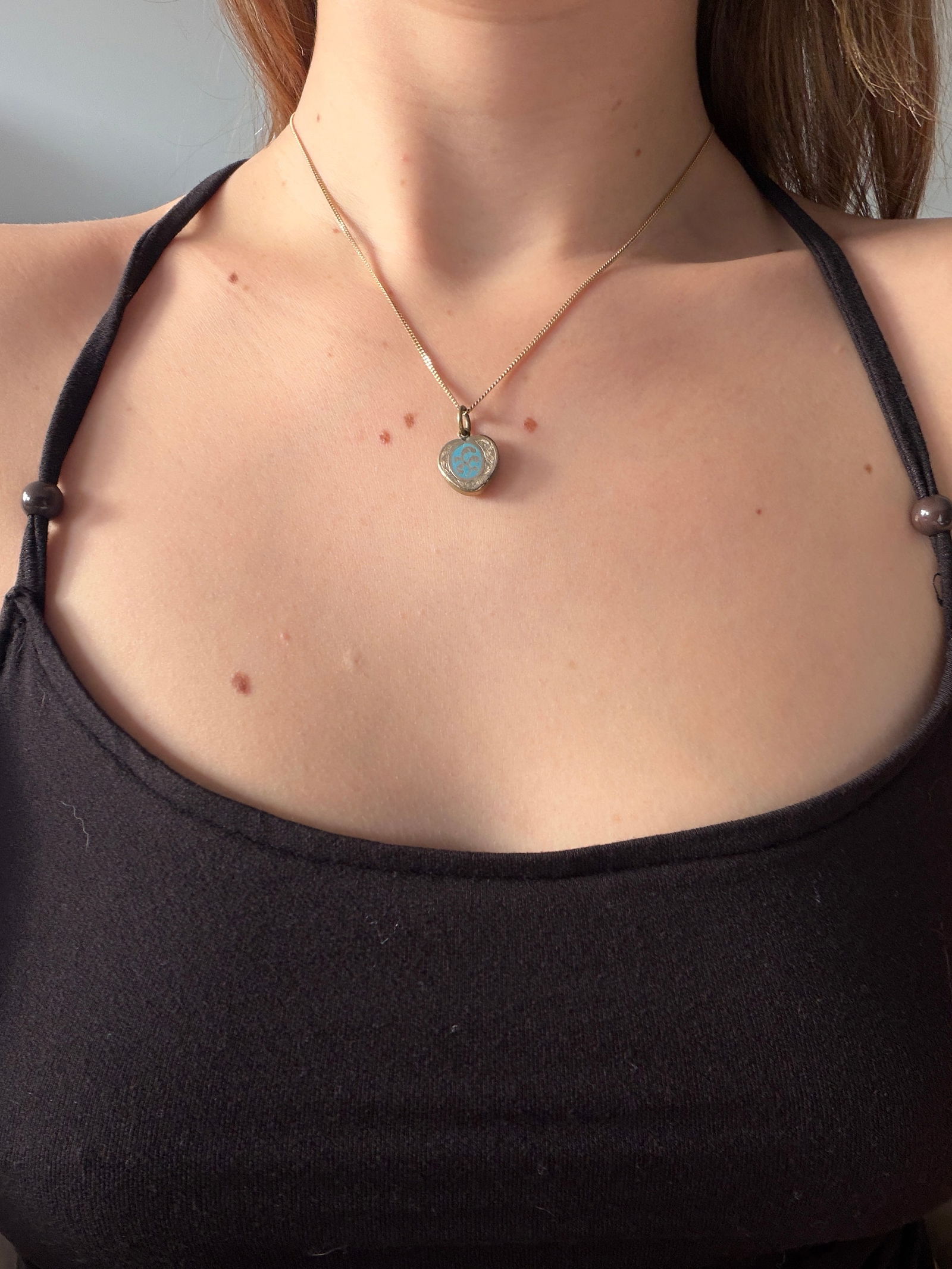 antique enamel heart locket back pendant - 4