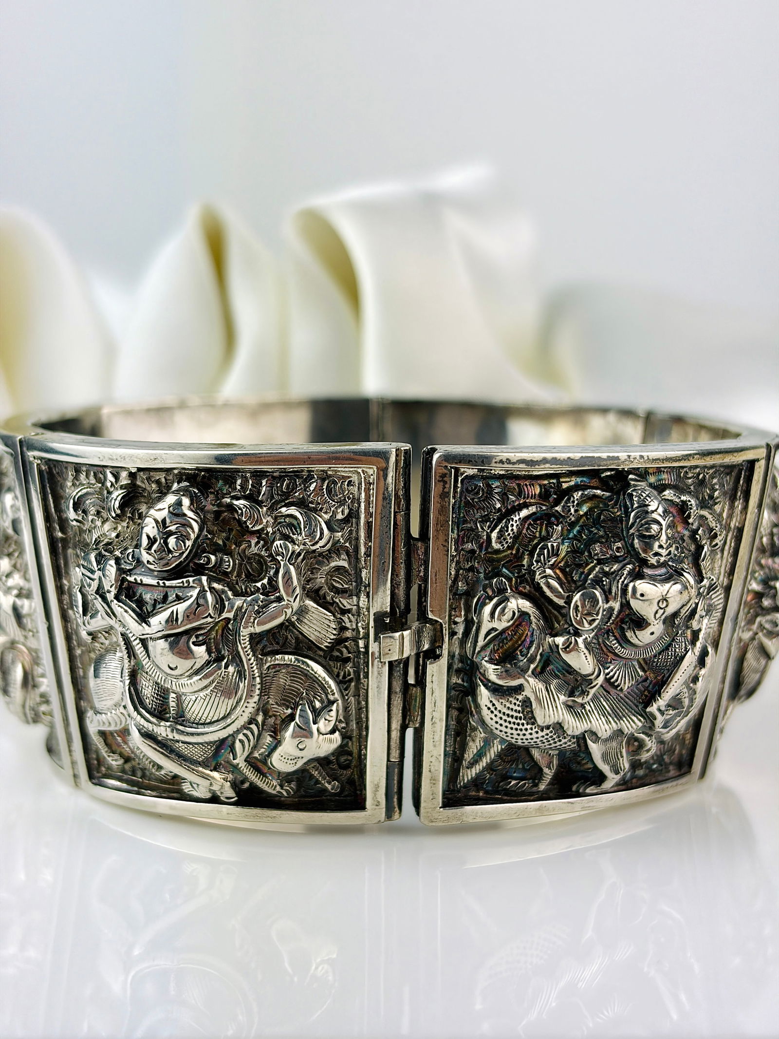 unusual wide silver bangle bracelet - 2