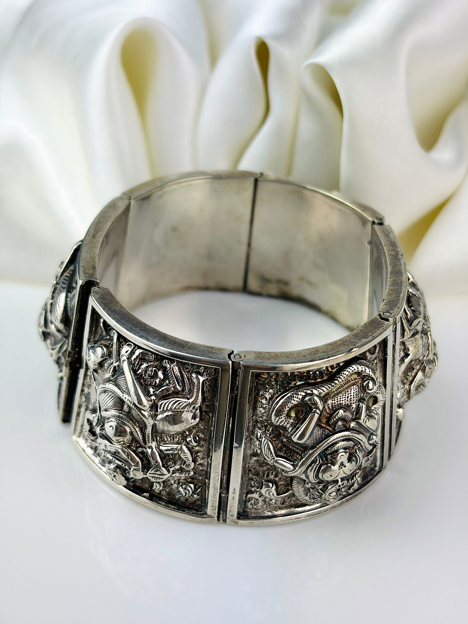 unusual wide silver bangle bracelet - 3